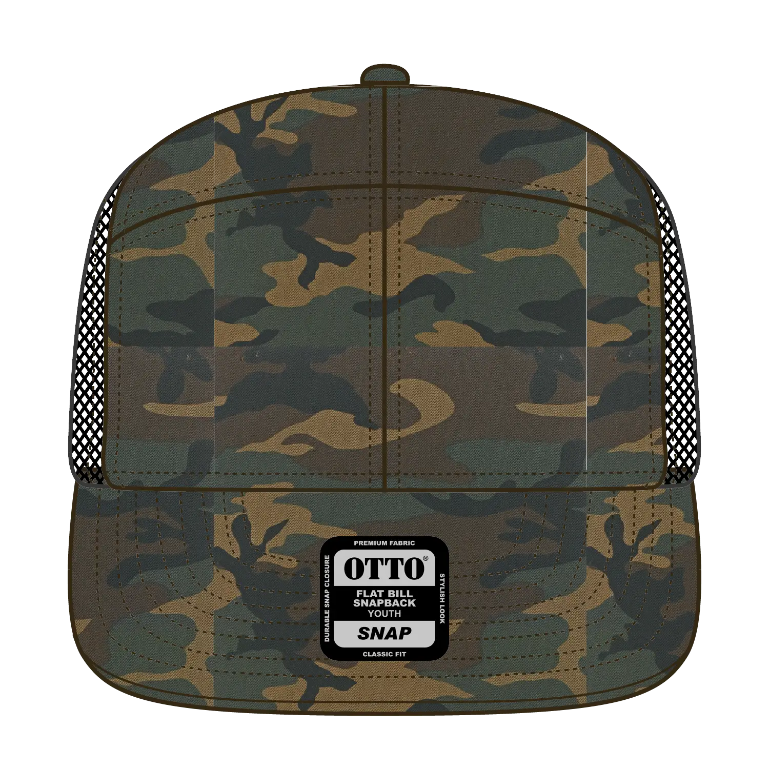 OTTO 172-1298 ’OTTO Snap’ 7 Panel Pro Style Mesh Back Trucker Snapback Cap - Dk.Grn/Brn/Blk - Dk.Grn/Brn/Blk / 7 3/8’’