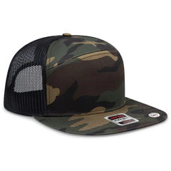 OTTO 172-1298 ’OTTO Snap’ 7 Panel Pro Style Mesh Back Trucker Snapback Cap - Dk.Grn/Brn/Blk - Dk.Grn/Brn/Blk / 7 3/8’’