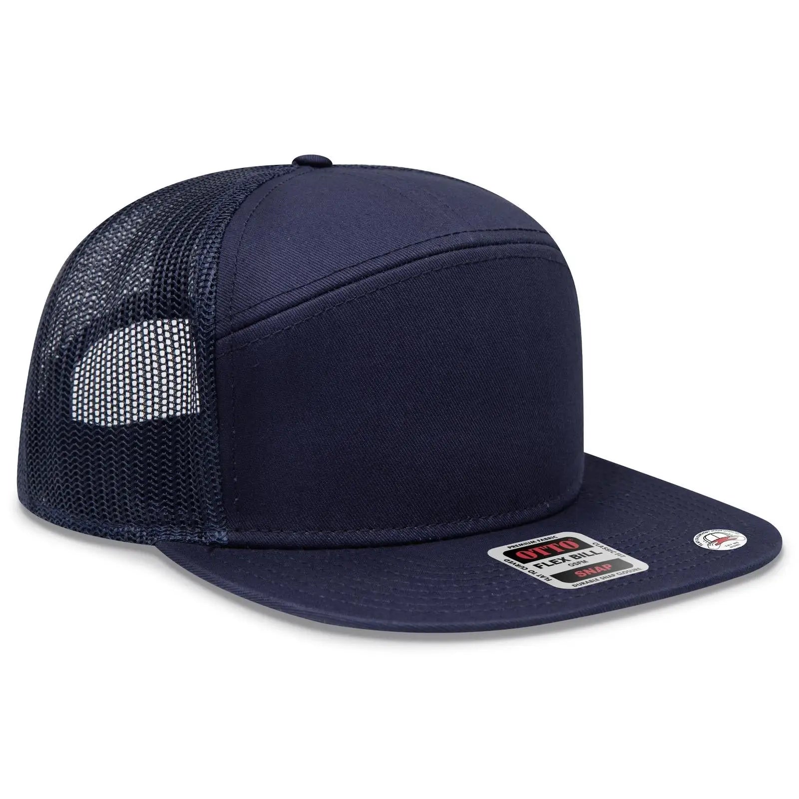 OTTO 172-1298 ’OTTO Snap’ 7 Panel Pro Style Mesh Back Trucker Snapback Cap - Navy - Navy / 7 3/8’’ - 7 5/8’’