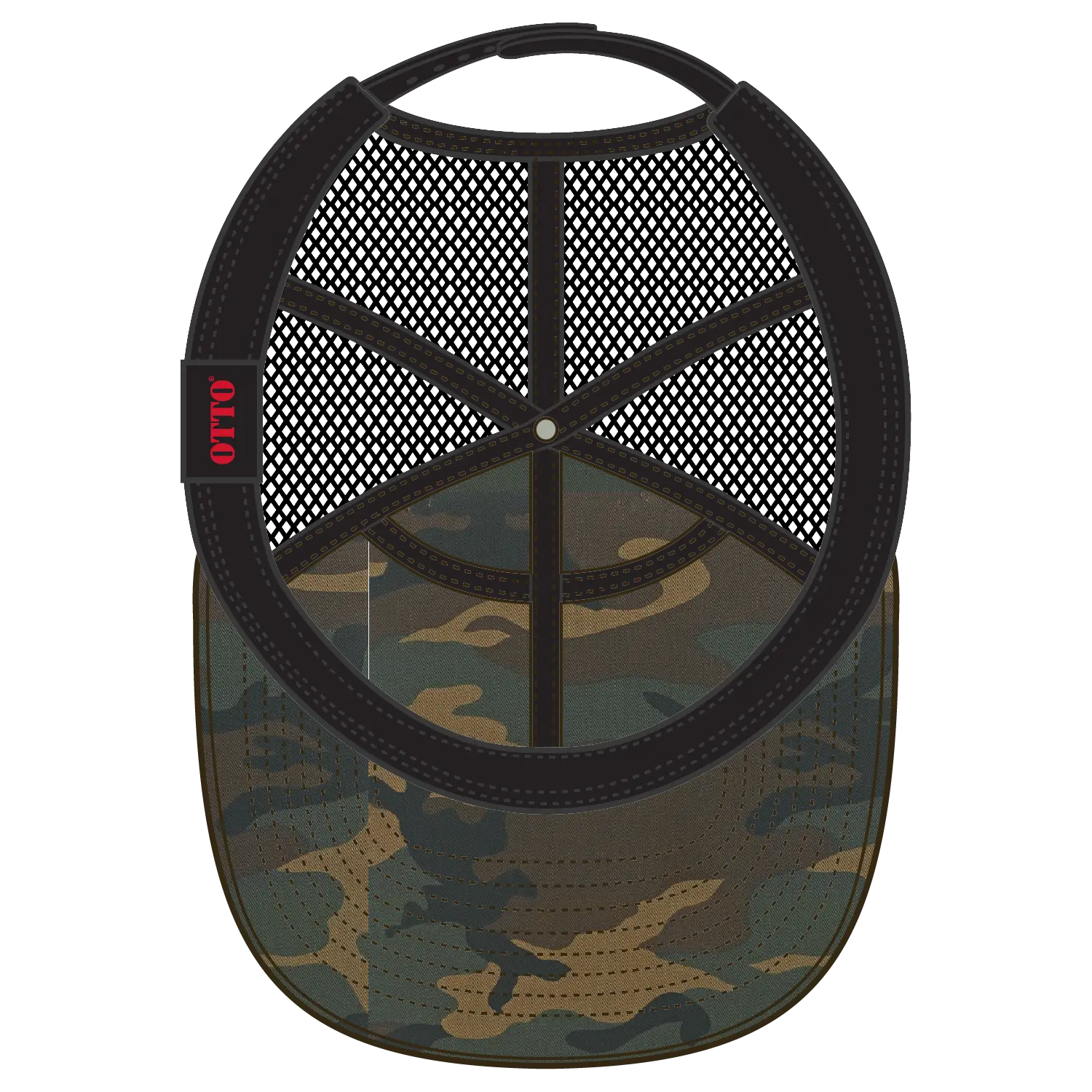 OTTO 172-1298 ’OTTO Snap’ 7 Panel Pro Style Mesh Back Trucker Snapback Cap - Dk.Grn/Brn/Blk - Dk.Grn/Brn/Blk / 7 3/8’’