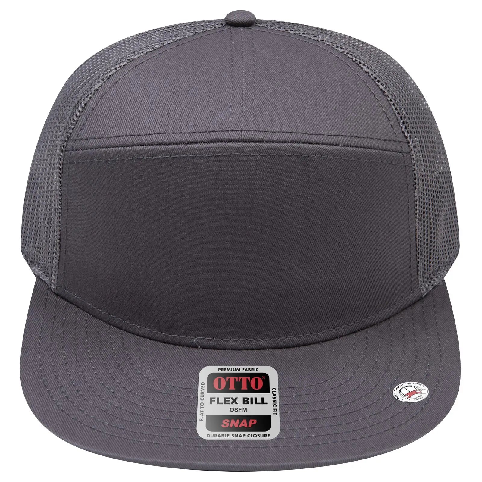 OTTO 172-1298 ’OTTO Snap’ 7 Panel Pro Style Mesh Back Trucker Snapback Cap - Char. Gray - Char. Gray / 7 3/8’’ - 7 5/8’’