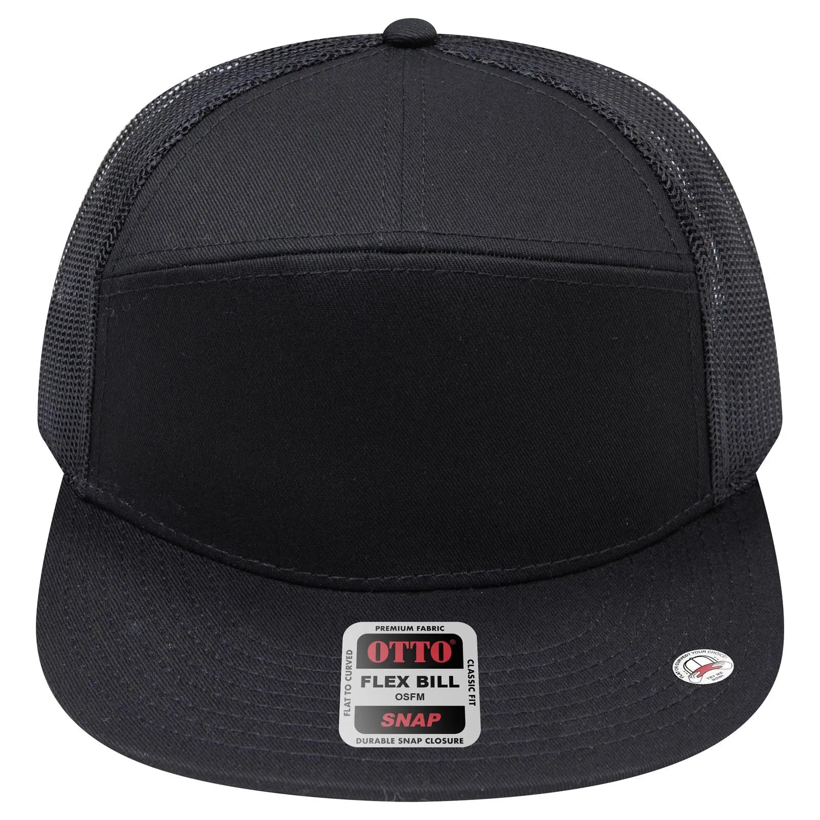 OTTO 172-1298 ’OTTO Snap’ 7 Panel Pro Style Mesh Back Trucker Snapback Cap - Black - Black / 7 3/8’’ - 7 5/8’’