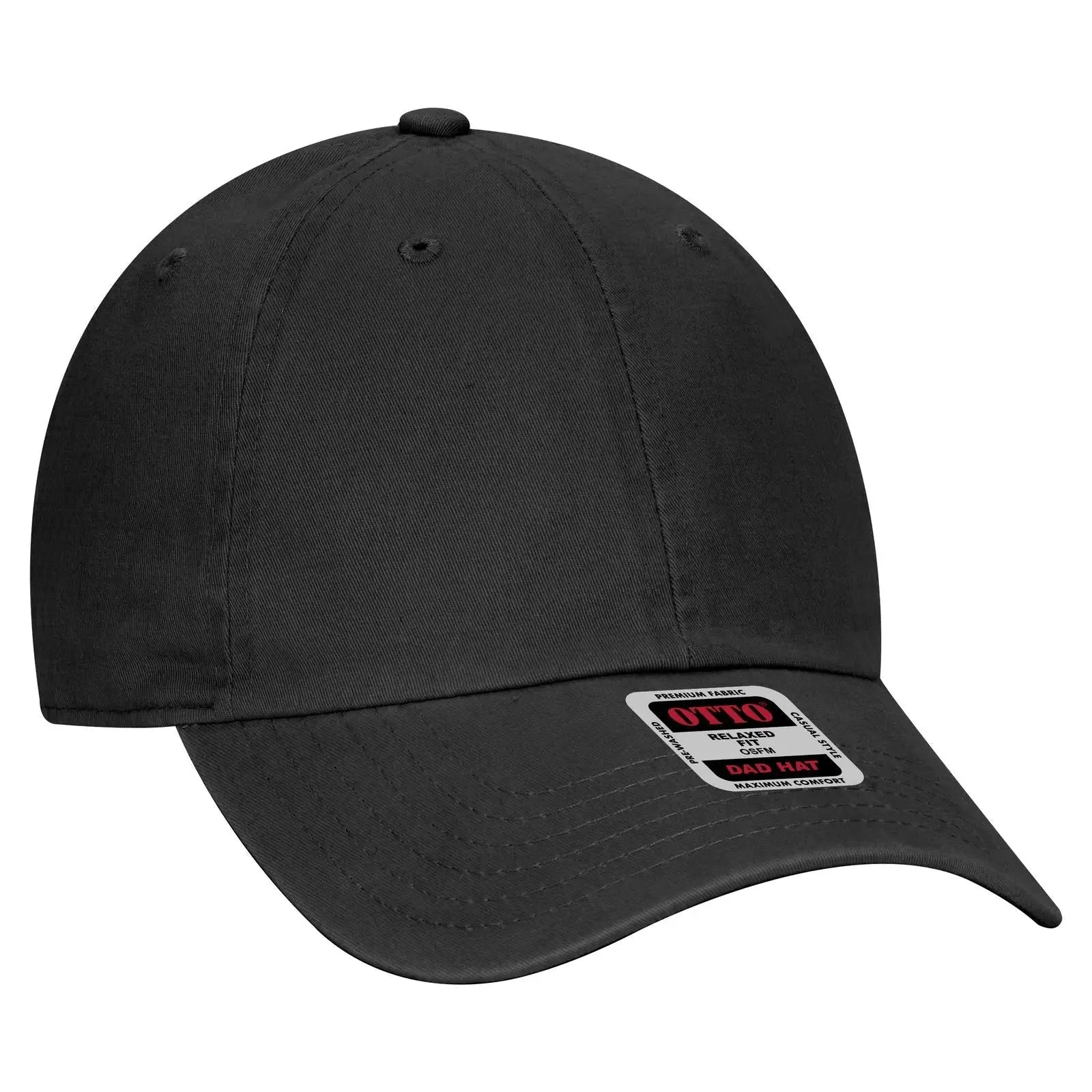 OTTO 18-1219 6 Panel Low Profile Dad Cap - Black - Black / 6 1/2’’ - 7 5/8’’