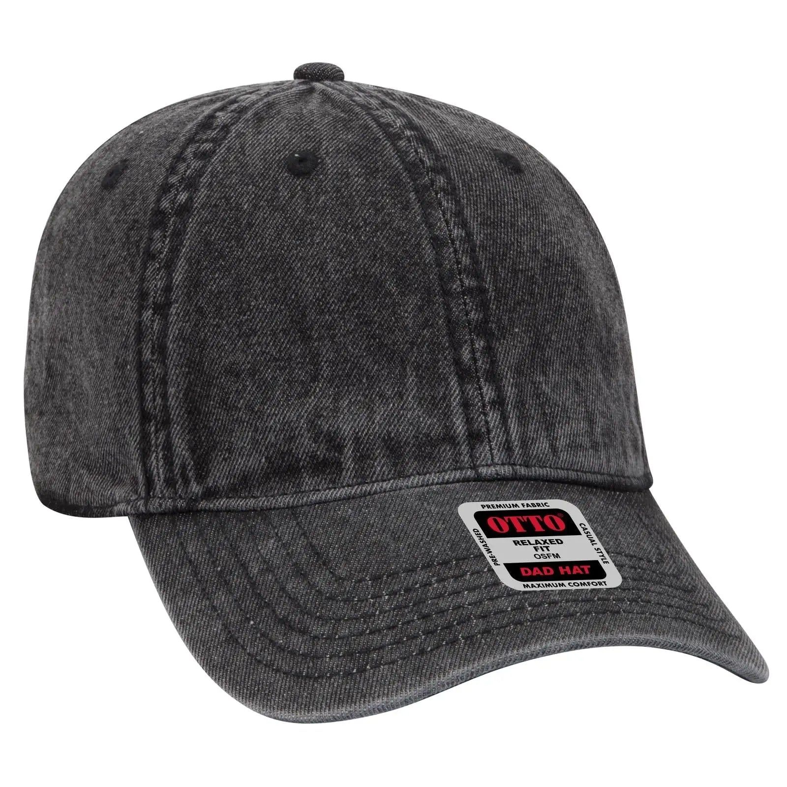 OTTO 18-1249 6 Panel Low Profile Dad Cap - Black - Black / 6 1/2’’ - 7 5/8’’