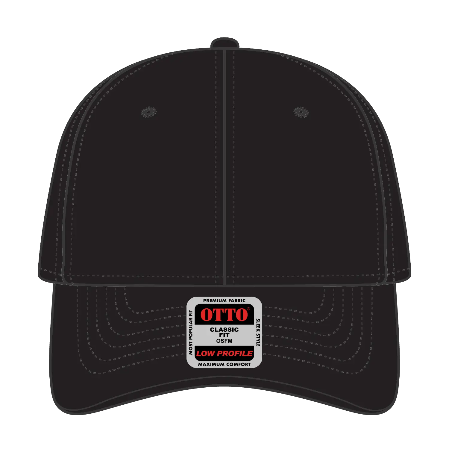 OTTO 18-1272 6 Panel Low Profile Baseball Cap - Black - Black / 6 1/2’’ - 7 5/8’’