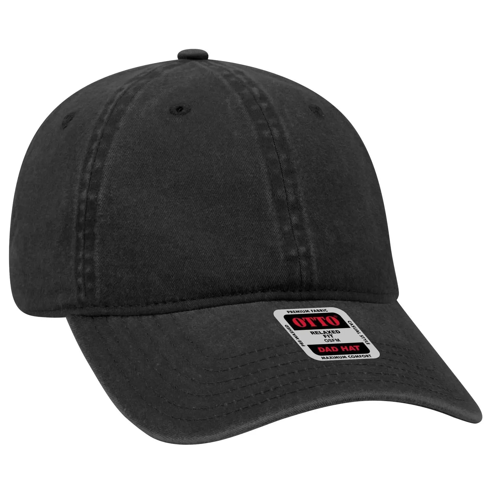 OTTO 18-202 6 Panel Low Profile Dad Cap - Black - Black / 6 1/2’’ - 7 5/8’’