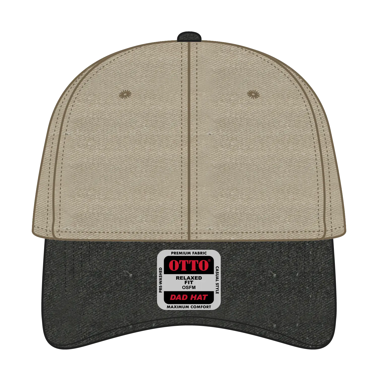 OTTO 18-202 6 Panel Low Profile Dad Cap - Blk/Kha - Blk/Kha / 6 1/2’’ - 7 5/8’’