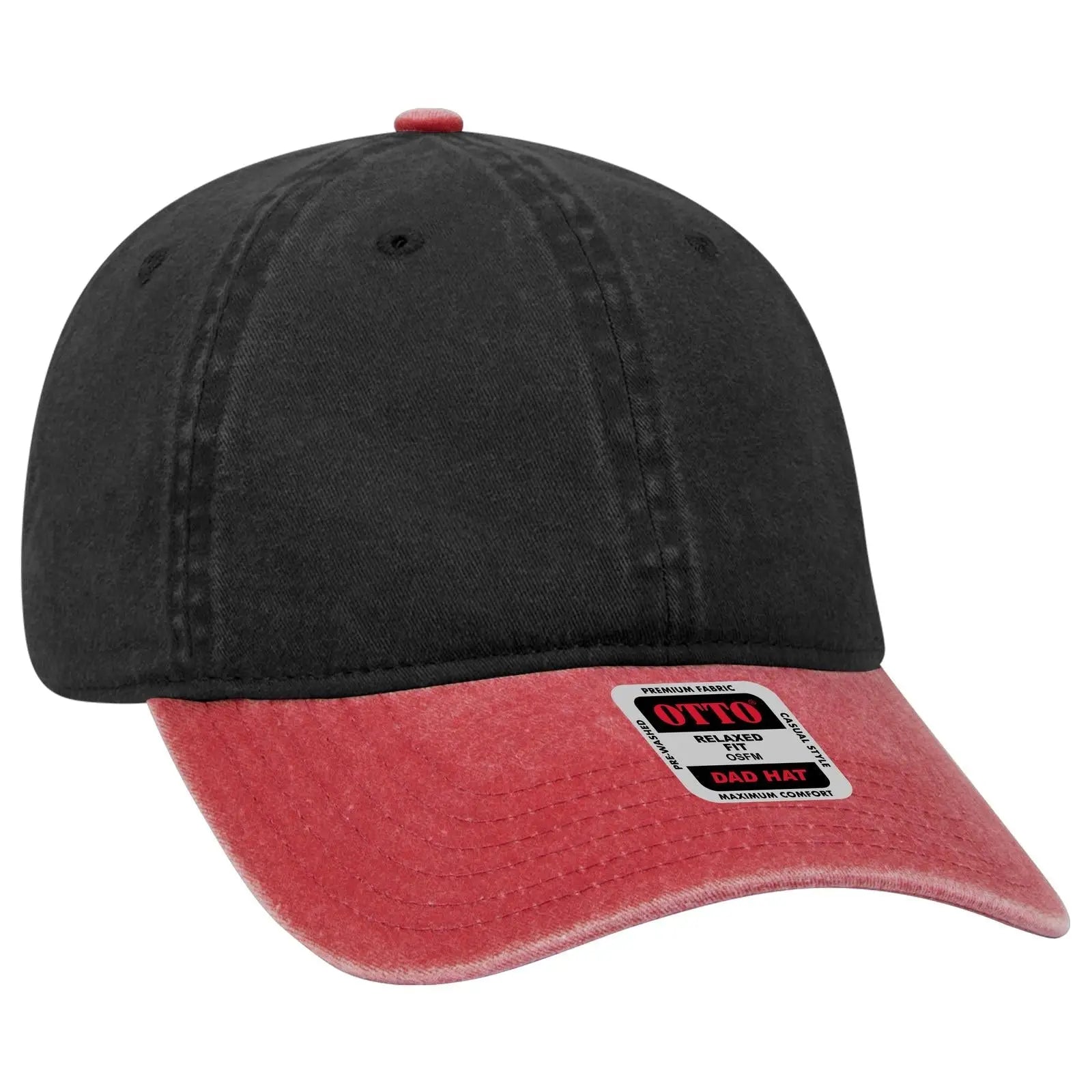 OTTO 18-202 6 Panel Low Profile Dad Cap - Red/Blk - Red/Blk / 6 1/2’’ - 7 5/8’’