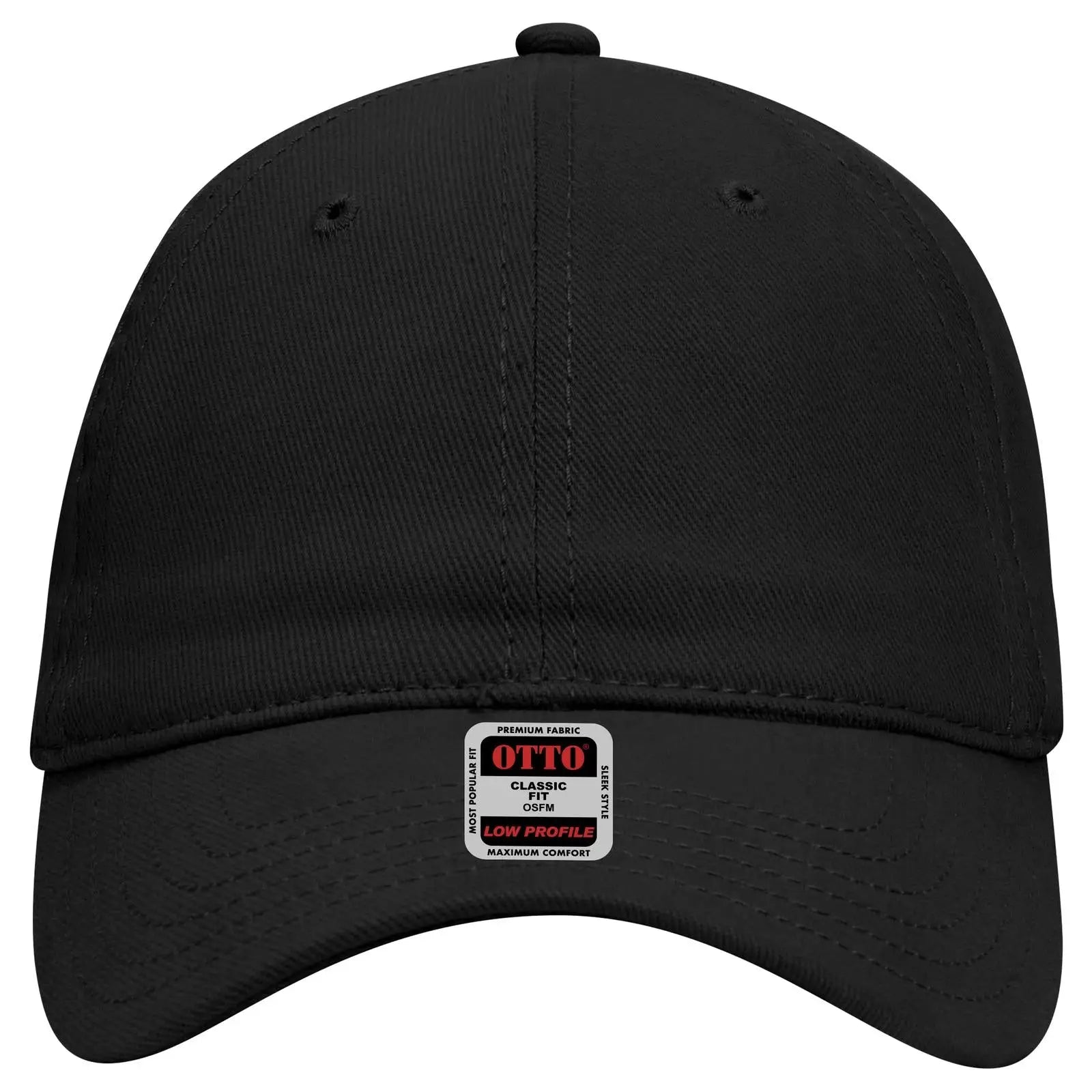 OTTO 18-253 6 Panel Low Profile Baseball Cap - Black - Black / 6 1/2’’ - 7 5/8’’