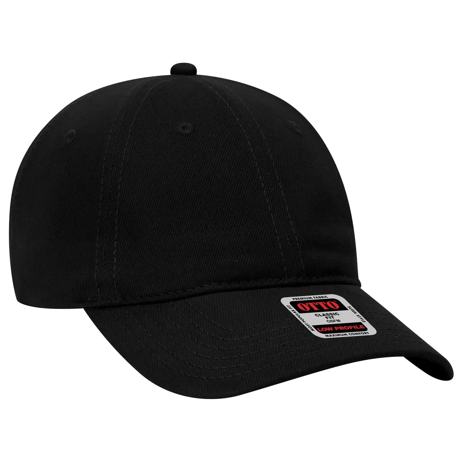 OTTO 18-253 6 Panel Low Profile Baseball Cap - Black - Black / 6 1/2’’ - 7 5/8’’