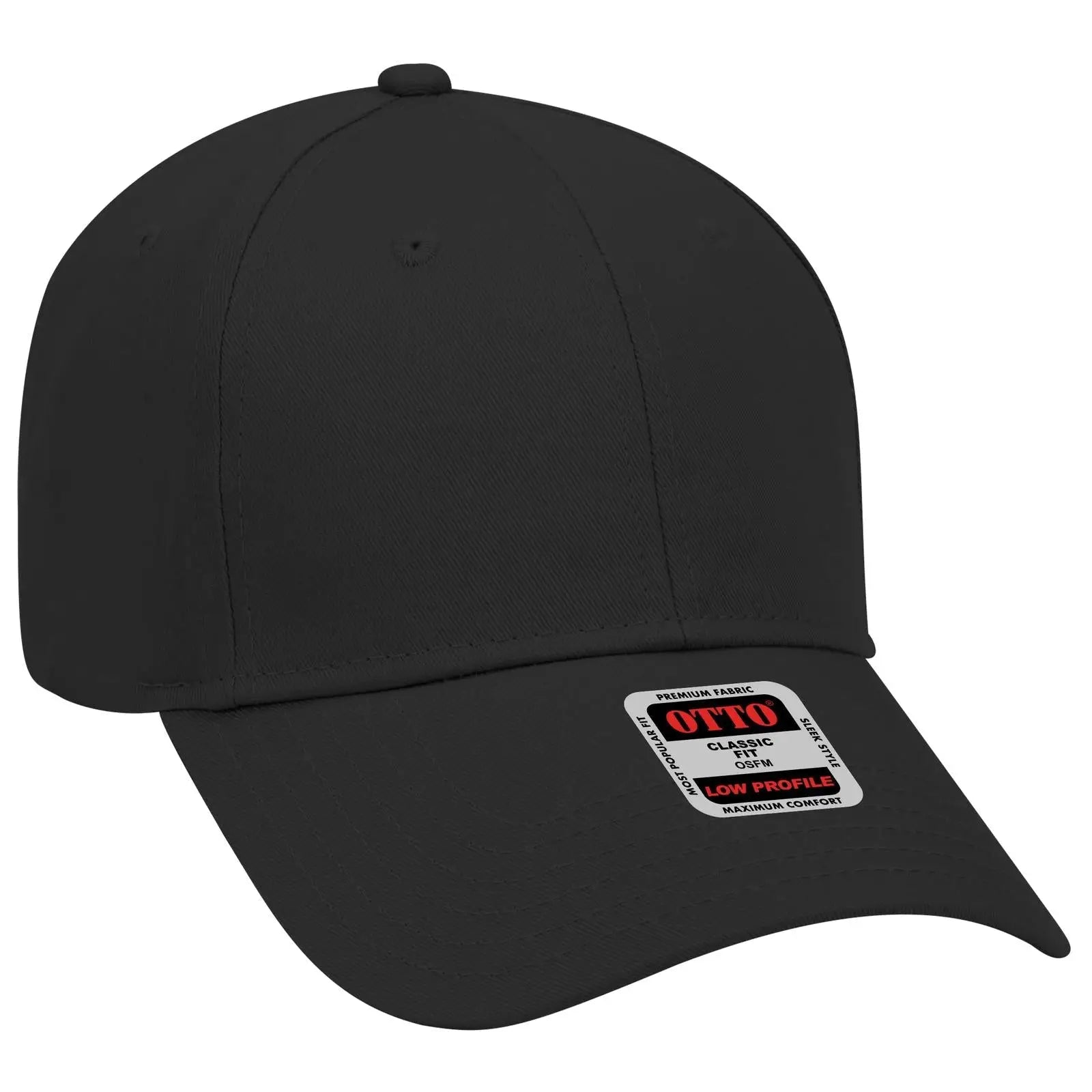 OTTO 18-553 6 Panel Low Profile Baseball Cap - Black - Black / 6 1/2’’ - 7 5/8’’