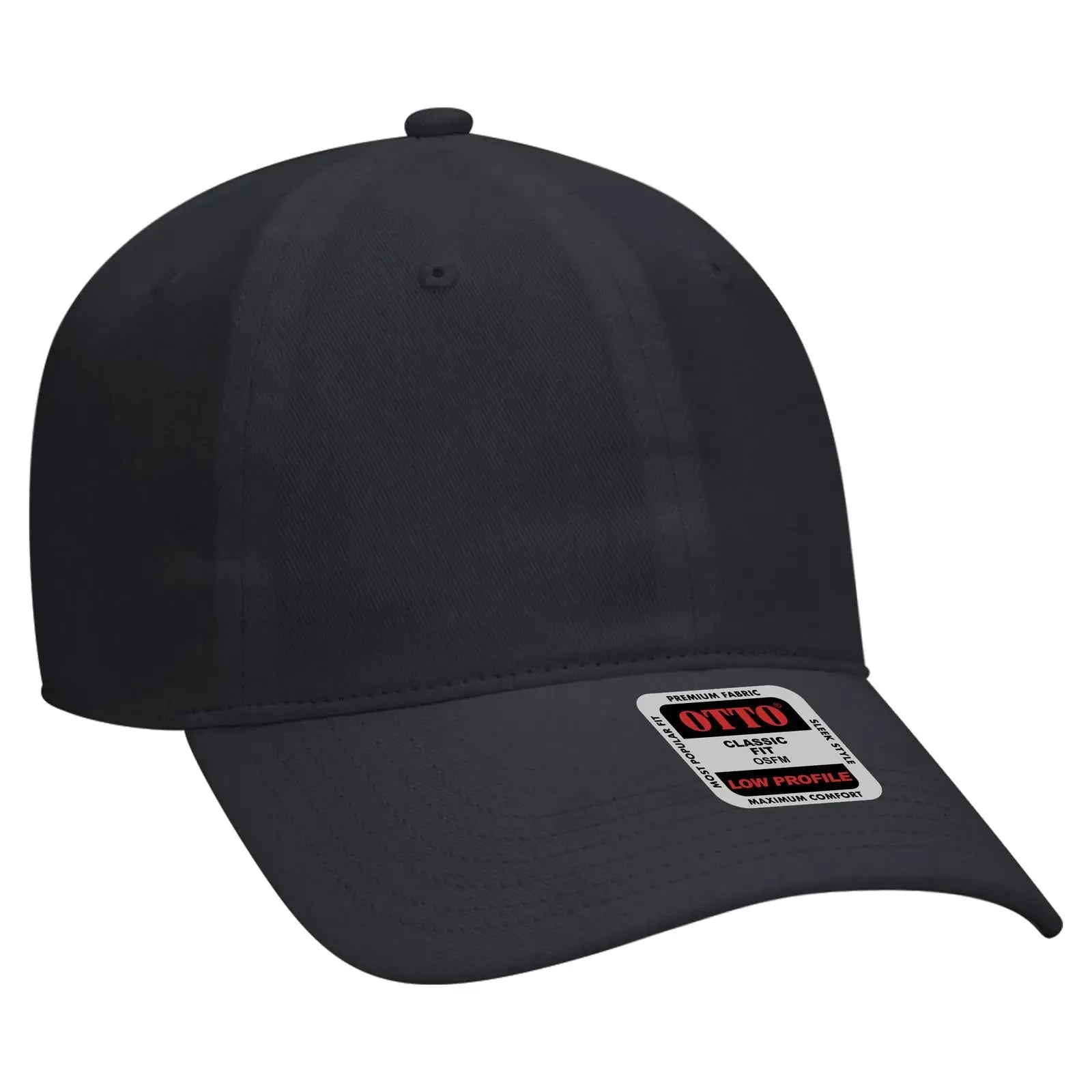 OTTO 18-686 6 Panel Low Profile Baseball Cap - Black - Black / 6 1/2’’ - 7 5/8’’