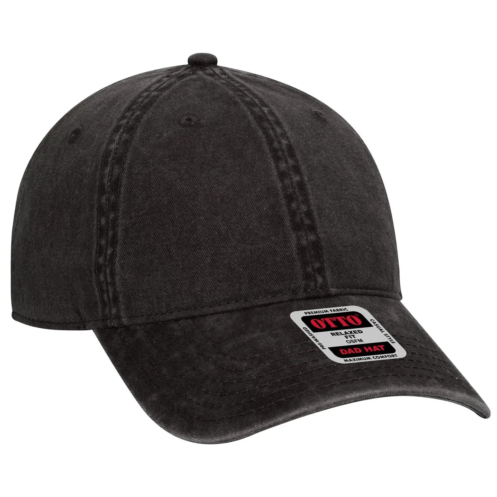 OTTO 18-711 6 Panel Low Profile Dad Cap - Black - Black / 6 1/2’’ - 7 5/8’’