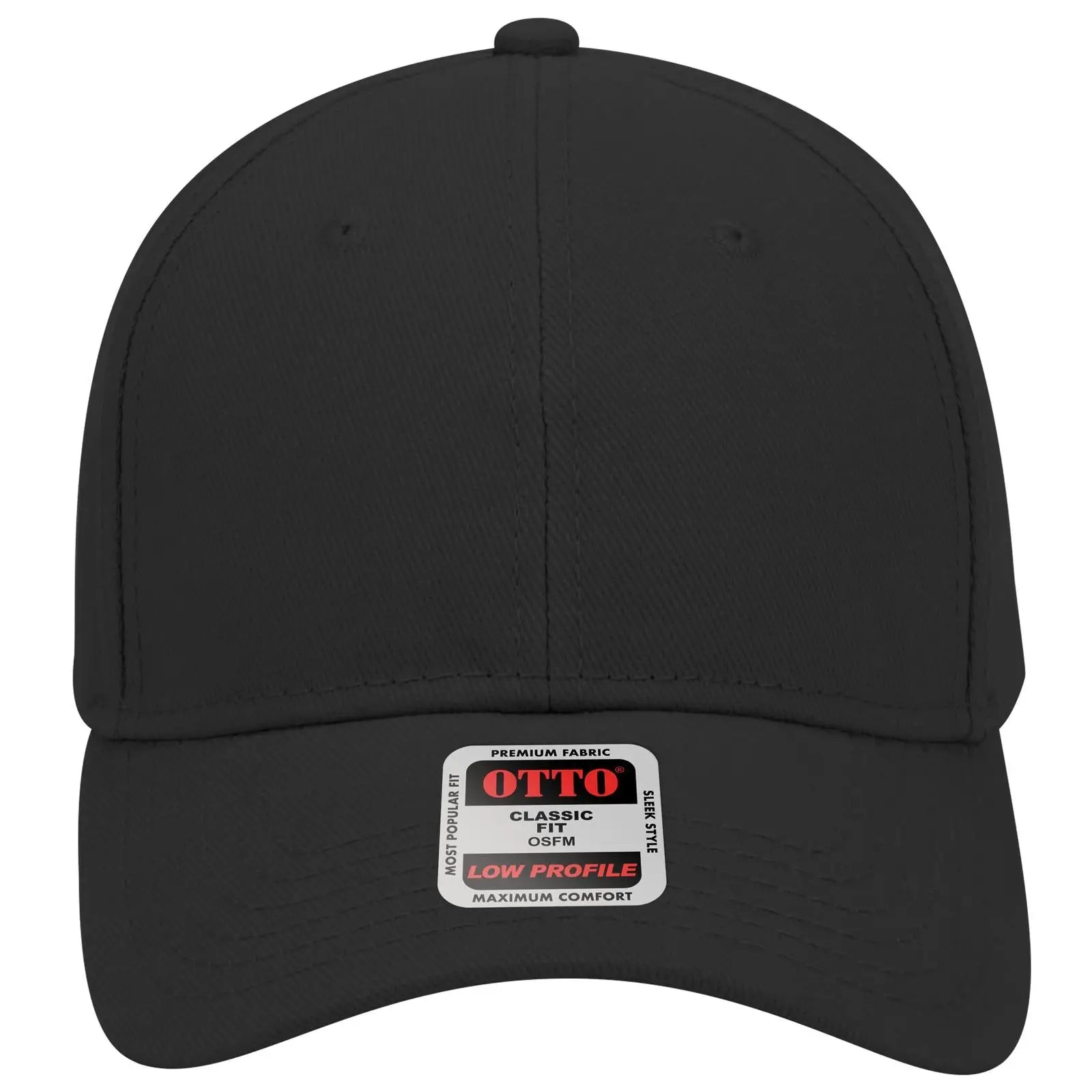 OTTO 19-004 6 Panel Low Profile Baseball Cap - Black - Black / 6 1/2’’ - 7 5/8’’