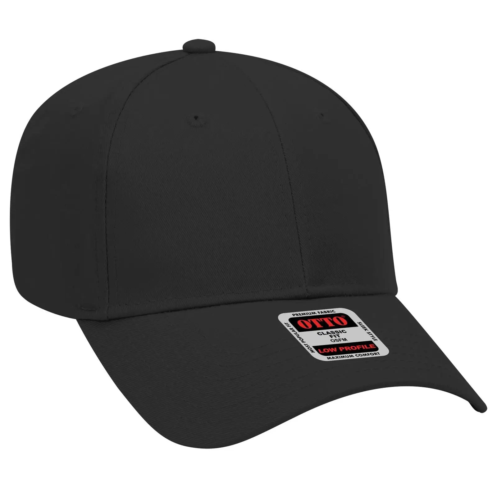 OTTO 19-061 6 Panel Low Profile Baseball Cap - Black - Black / 6 1/2’’ - 7 5/8’’