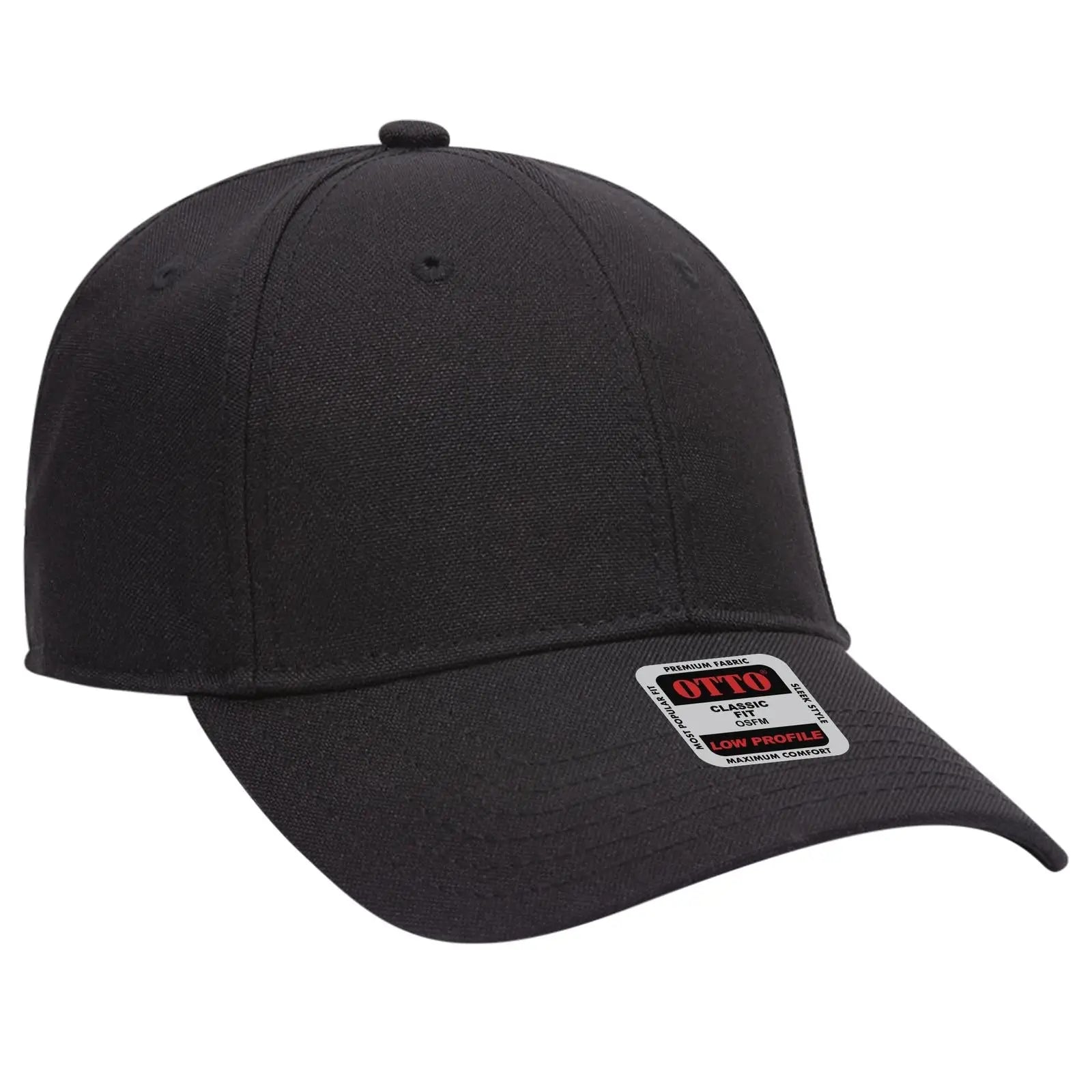 OTTO 19-1066 6 Panel Low Profile Baseball Cap - Black - Black / 6 1/2’’ - 7 5/8’’