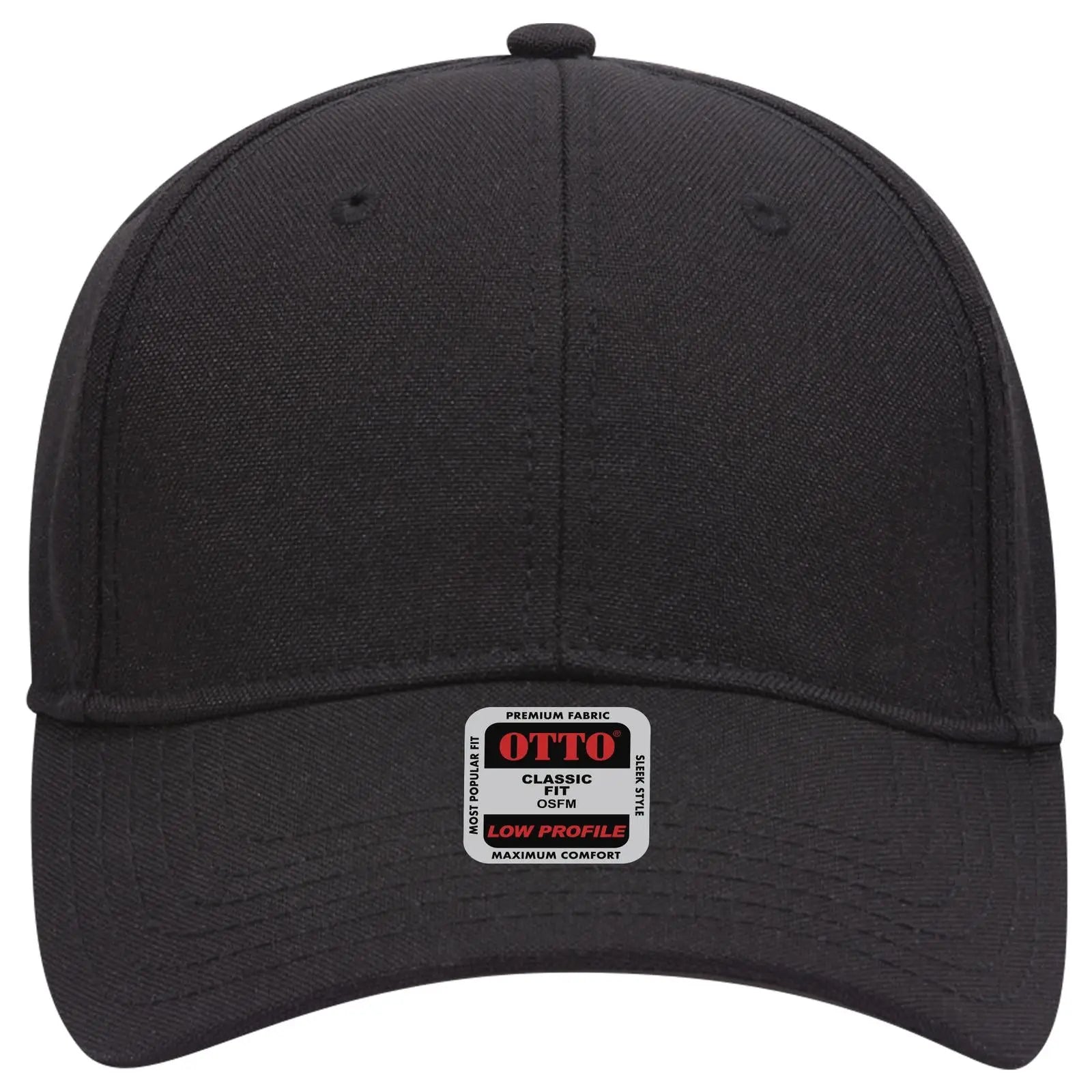 OTTO 19-1066 6 Panel Low Profile Baseball Cap - Black - Black / 6 1/2’’ - 7 5/8’’