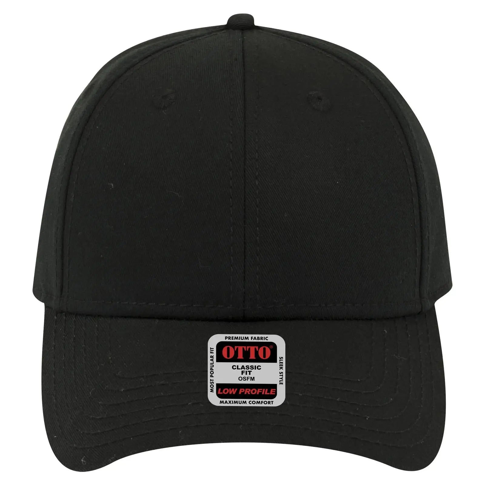 OTTO 19-1203 6 Panel Low Profile Baseball Cap - Black - Black / 6 1/2’’ - 7 5/8’’