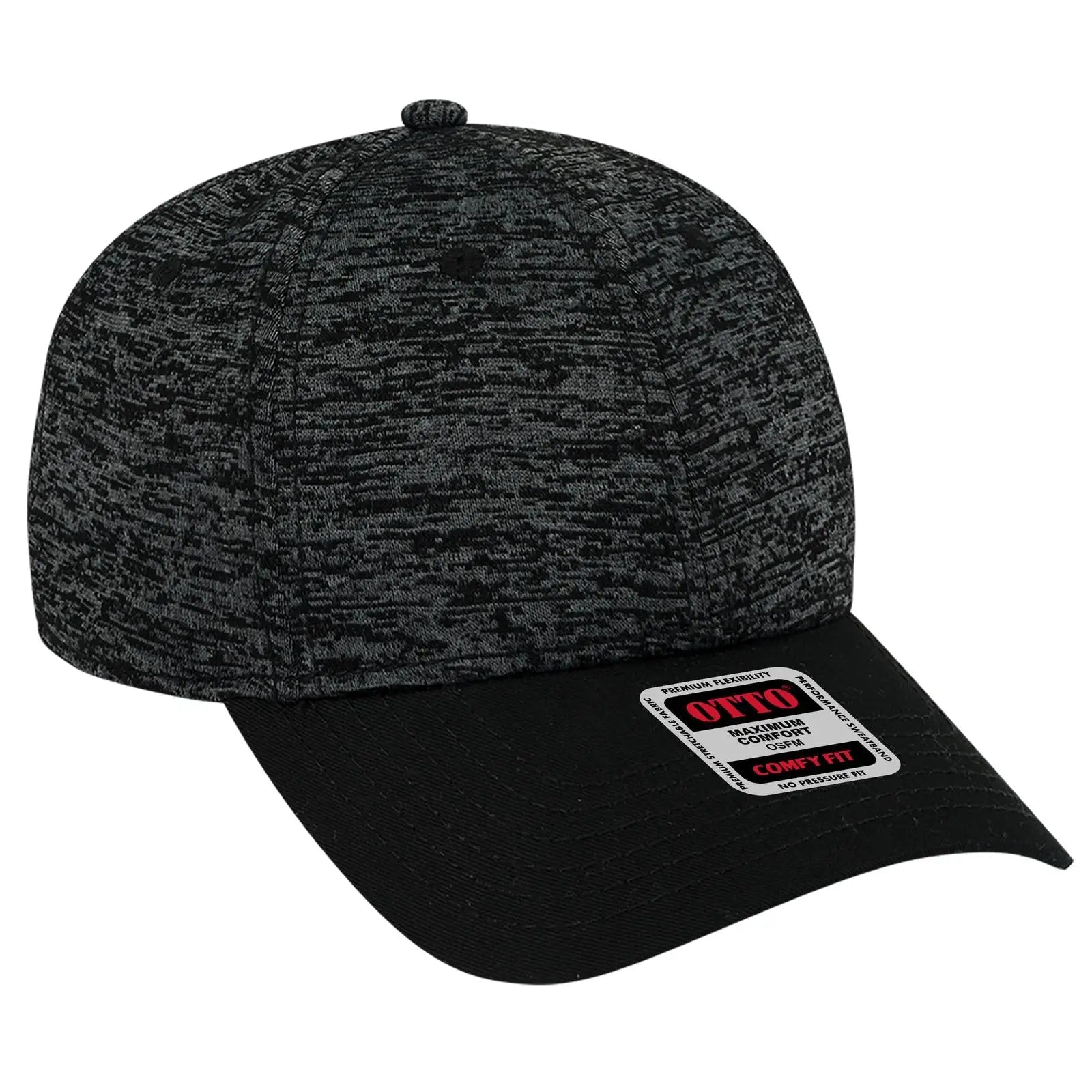 OTTO 19-1232 ’OTTO Comfy Fit’ 6 Panel Low Profile Baseball Cap - Blk/Hthr. Blk - Blk/Hthr. Blk / 6 1/2’’ - 7 5/8’’