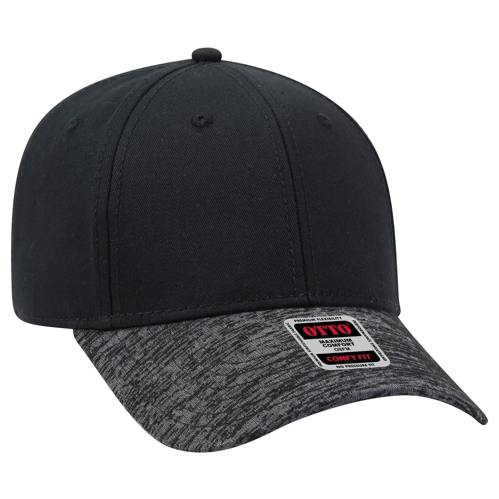 OTTO 19-1232 ’OTTO Comfy Fit’ 6 Panel Low Profile Baseball Cap - Hth.Blk/Blk - Hth.Blk/Blk / 6 1/2’’ - 7 5/8’’