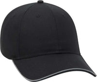 OTTO 19 1261 6 Panel Low Profil Reflective Piping Design Cotton Twill Cap Black Black / One Size Fits Most