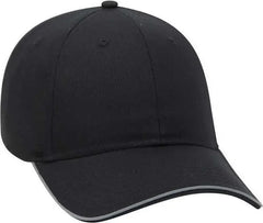 OTTO 19 1261 6 Panel Low Profil Reflective Piping Design Cotton Twill Cap Black Black / One Size Fits Most