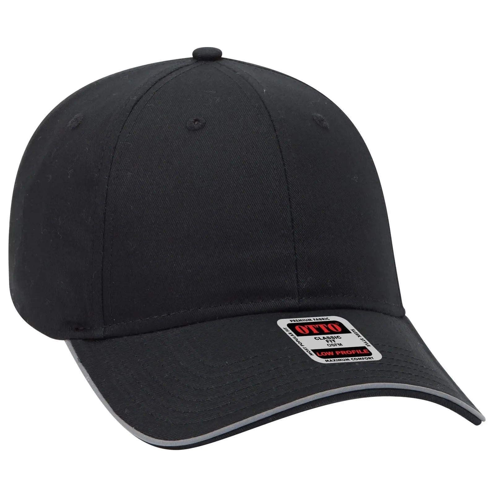 OTTO 19-1261 Reflective 6 Panel Low Profile Baseball Cap - Black - Black / 6 1/2’’ - 7 5/8’’