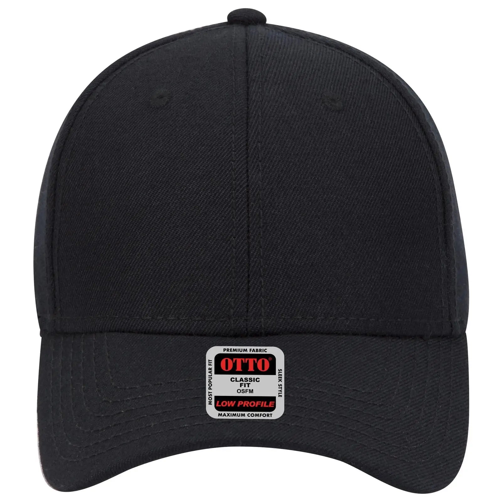OTTO 19-208 6 Panel Low Profile Baseball Cap - Black - Black / 6 1/2’’ - 7 5/8’’