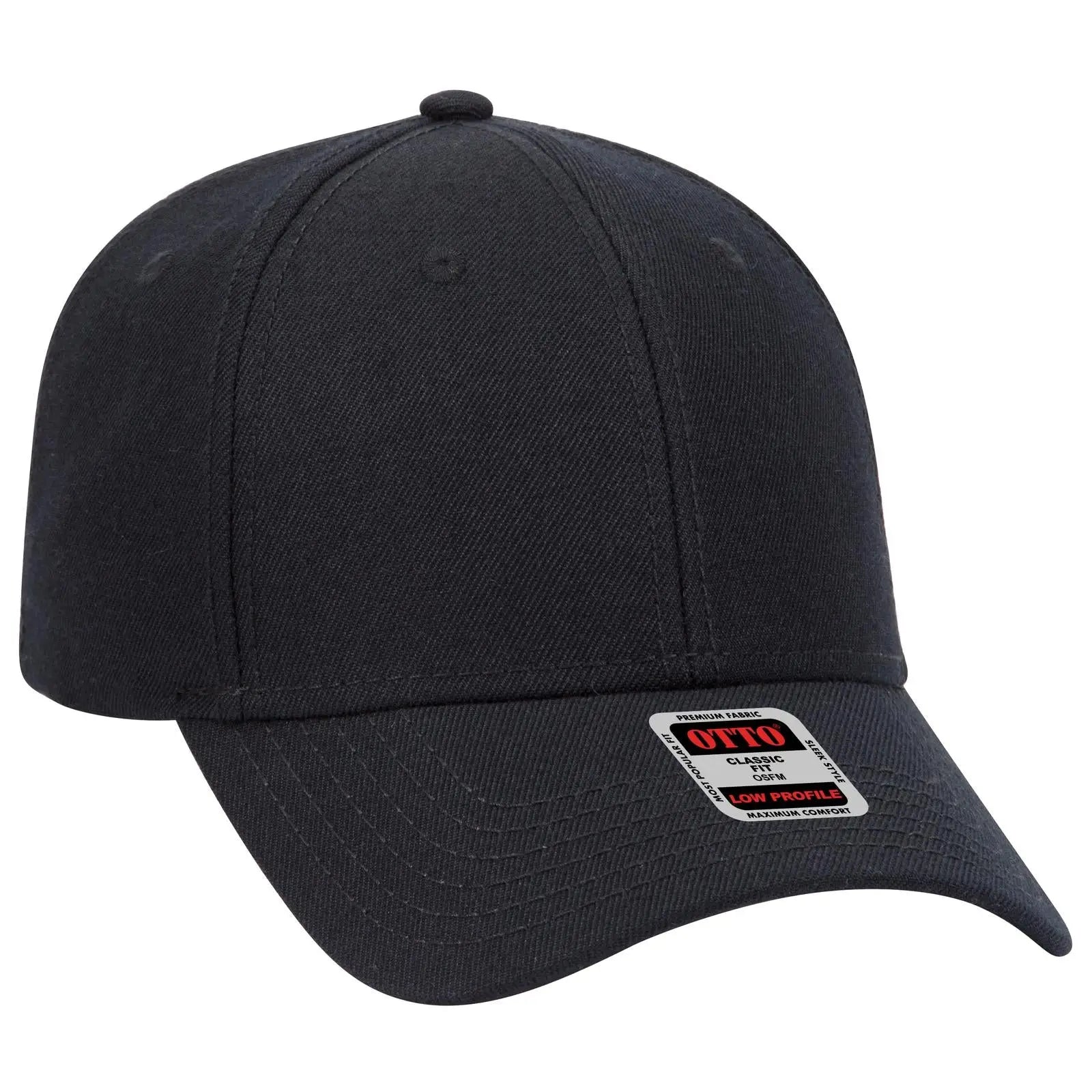 OTTO 19-208 6 Panel Low Profile Baseball Cap - Black - Black / 6 1/2’’ - 7 5/8’’