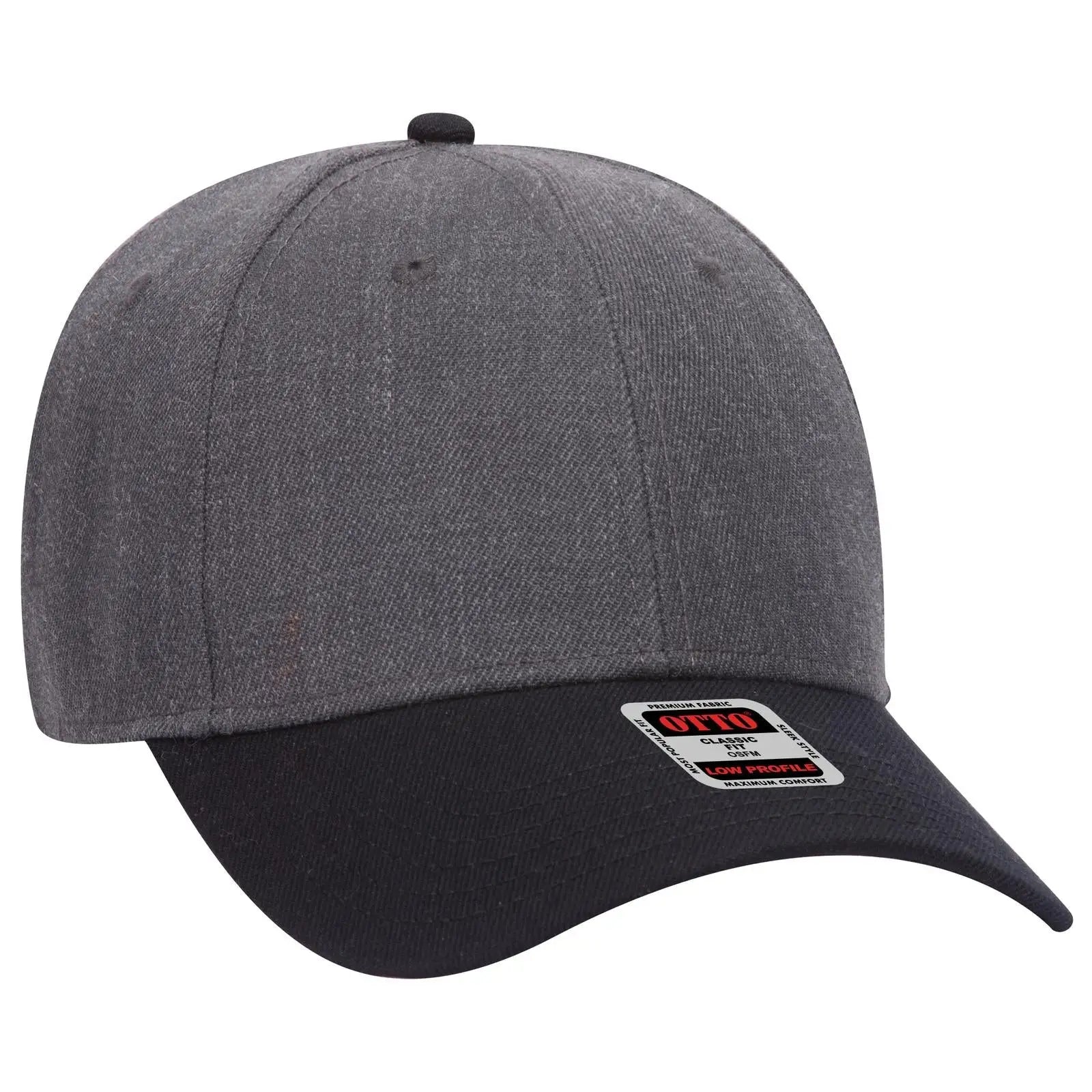 OTTO 19-208 6 Panel Low Profile Baseball Cap - Blk/Hthr. Blk - Blk/Hthr. Blk / 6 1/2’’ - 7 5/8’’