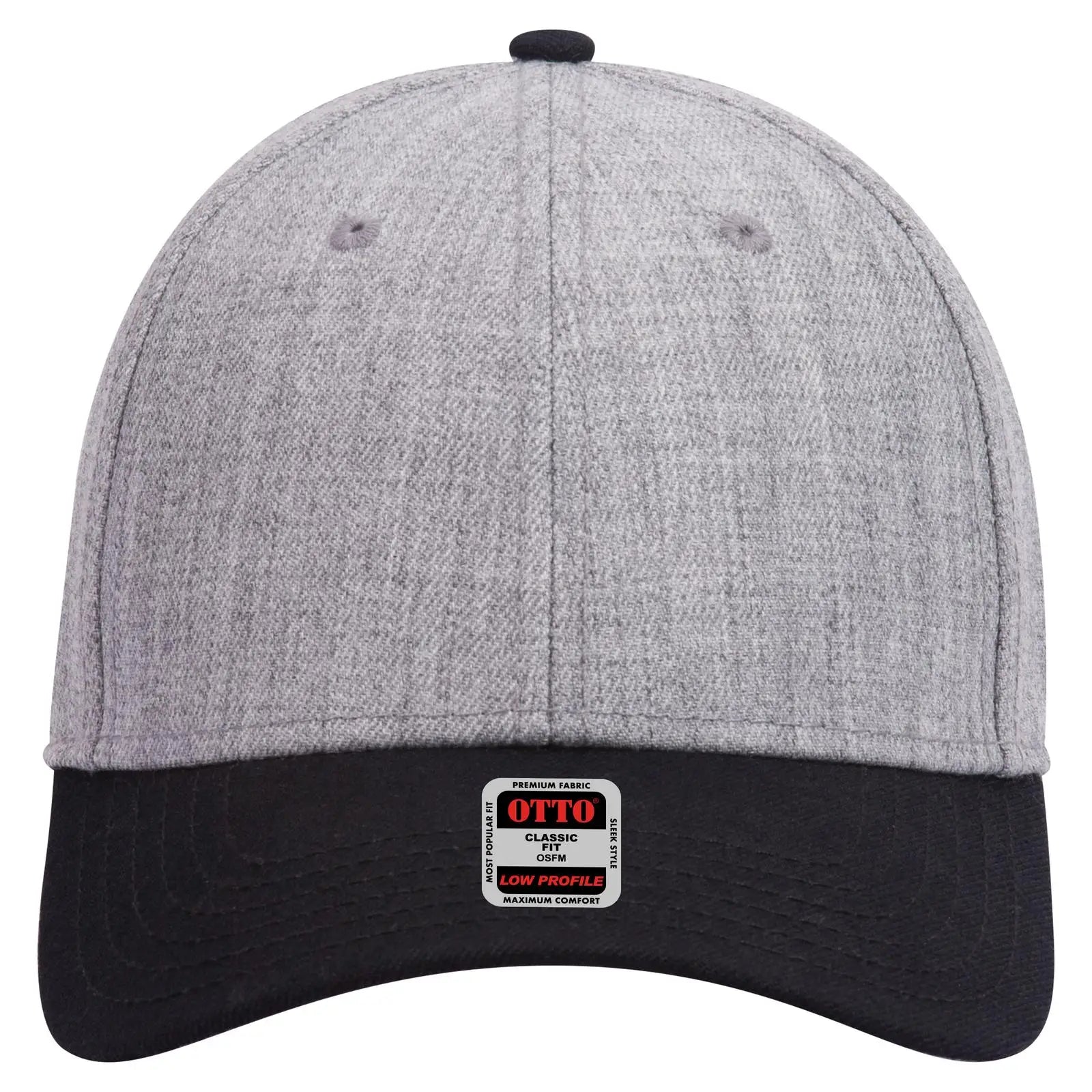 OTTO 19-208 6 Panel Low Profile Baseball Cap - Blk/Hthr. Gry - Blk/Hthr. Gry / 6 1/2’’ - 7 5/8’’
