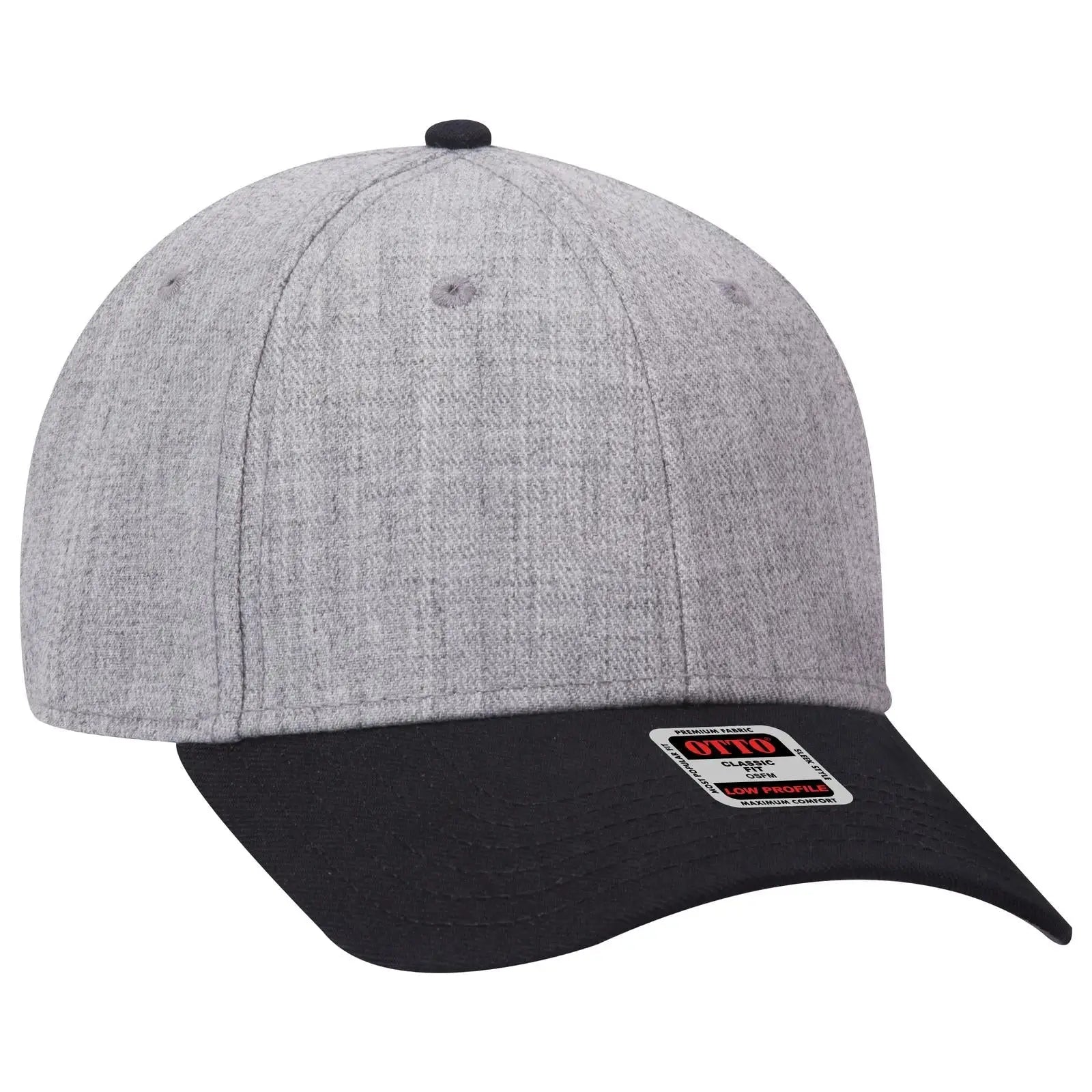 OTTO 19-208 6 Panel Low Profile Baseball Cap - Blk/Hthr. Gry - Blk/Hthr. Gry / 6 1/2’’ - 7 5/8’’