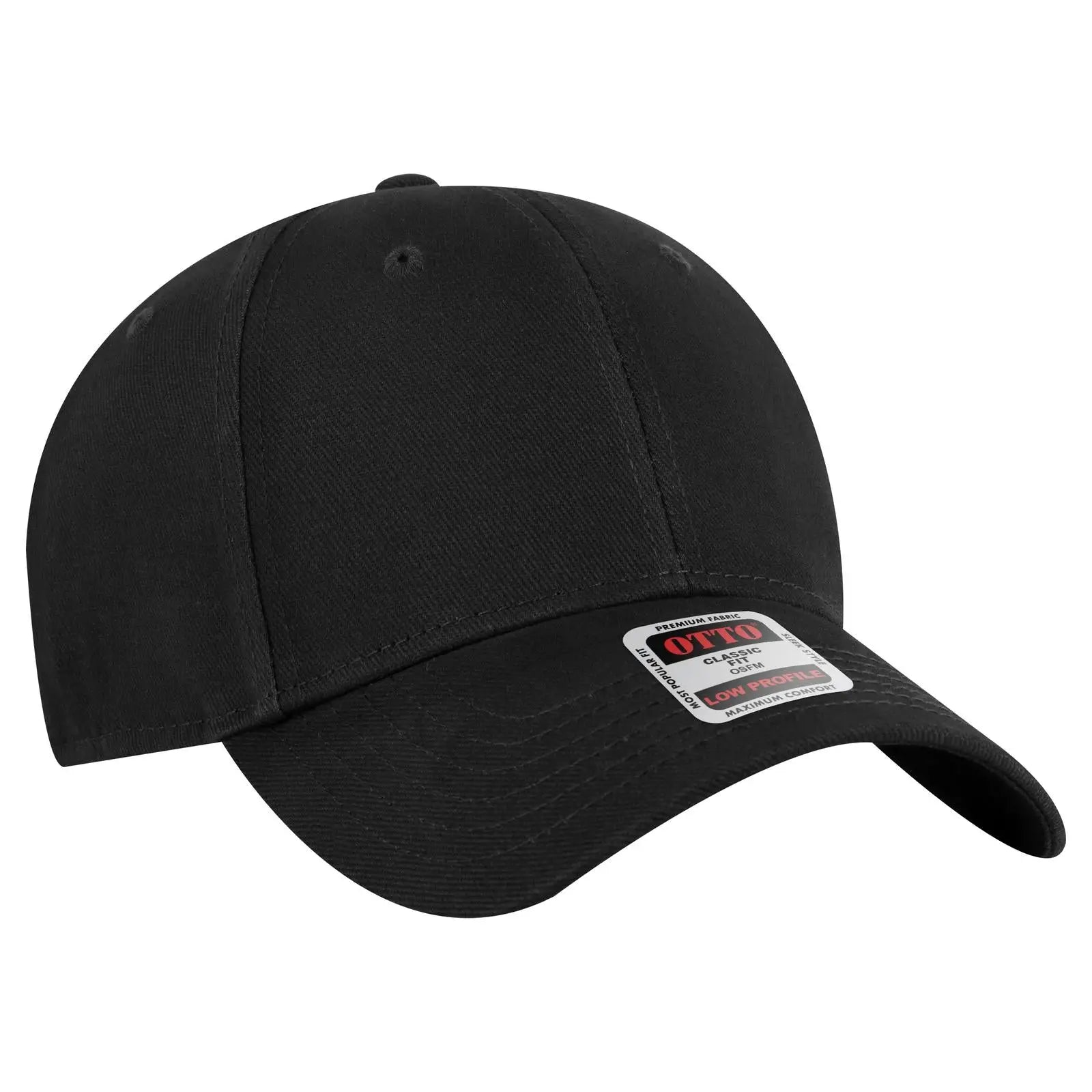 OTTO 19-251 6 Panel Low Profile Baseball Cap - Black - Black / 6 1/2’’ - 7 5/8’’