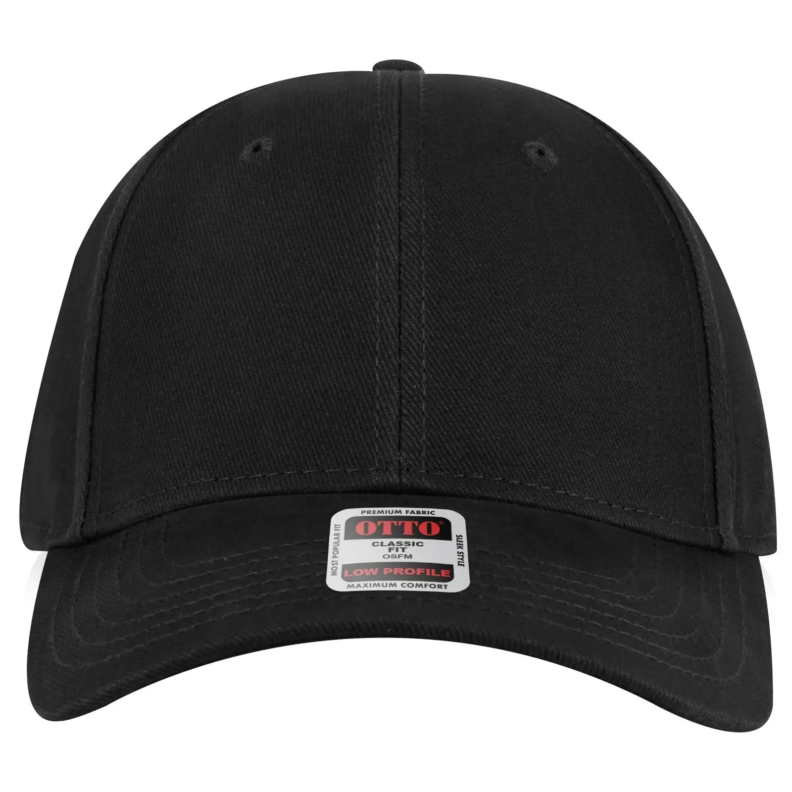 OTTO 19-251 6 Panel Low Profile Baseball Cap - Black - Black / 6 1/2’’ - 7 5/8’’