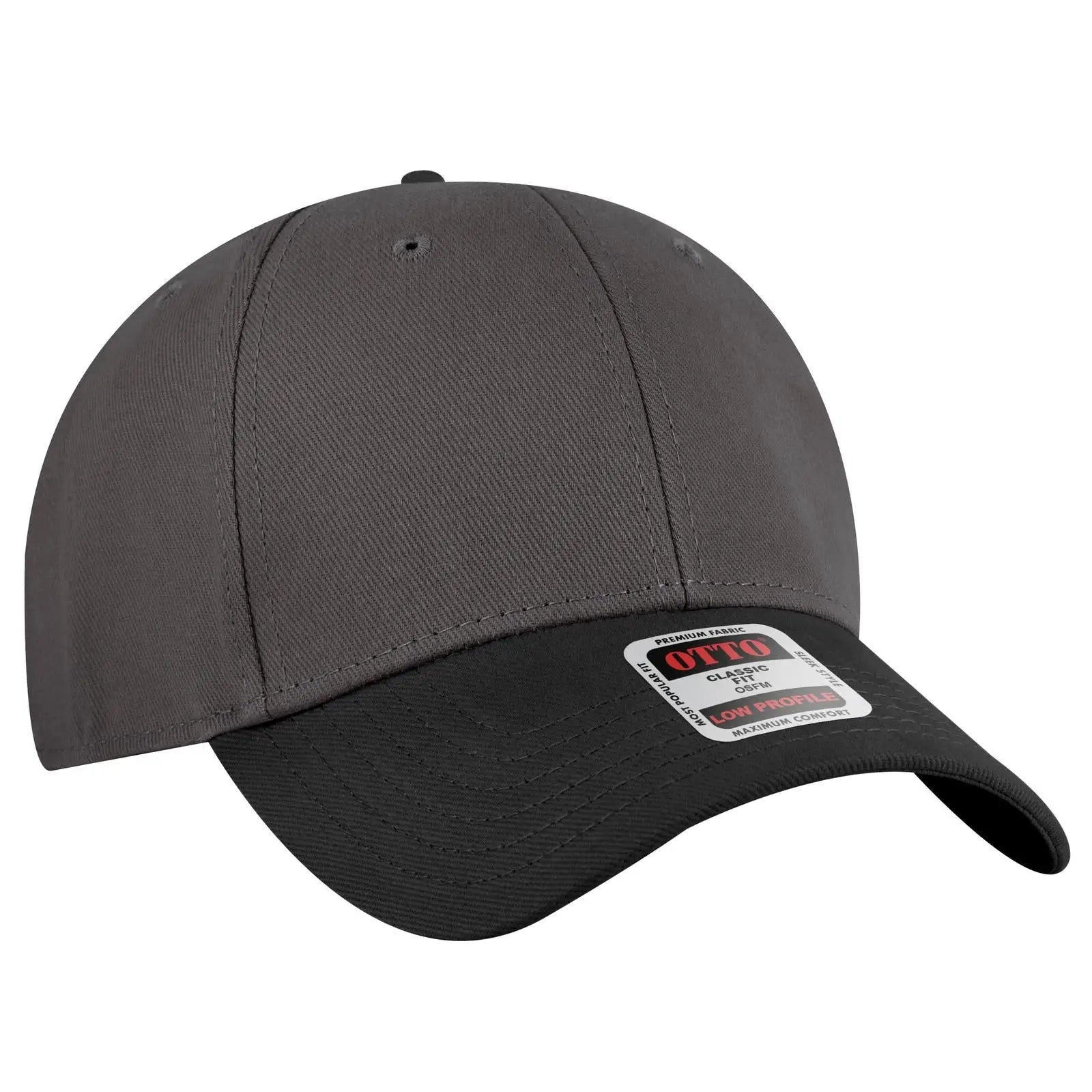 OTTO 19-251 6 Panel Low Profile Baseball Cap - Blk/Ch.Gry - Blk/Ch.Gry / 6 1/2’’ - 7 5/8’’