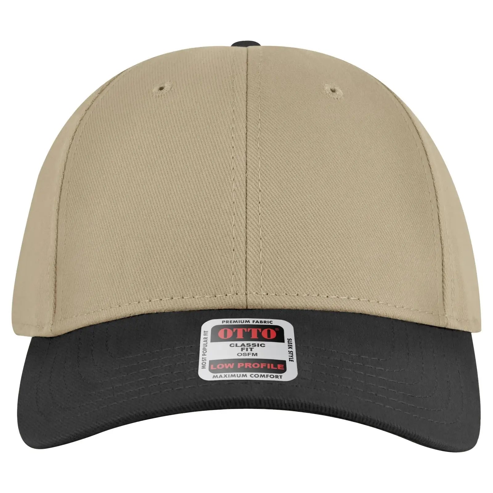 OTTO 19-251 6 Panel Low Profile Baseball Cap - Blk/Kha - Blk/Kha / 6 1/2’’ - 7 5/8’’