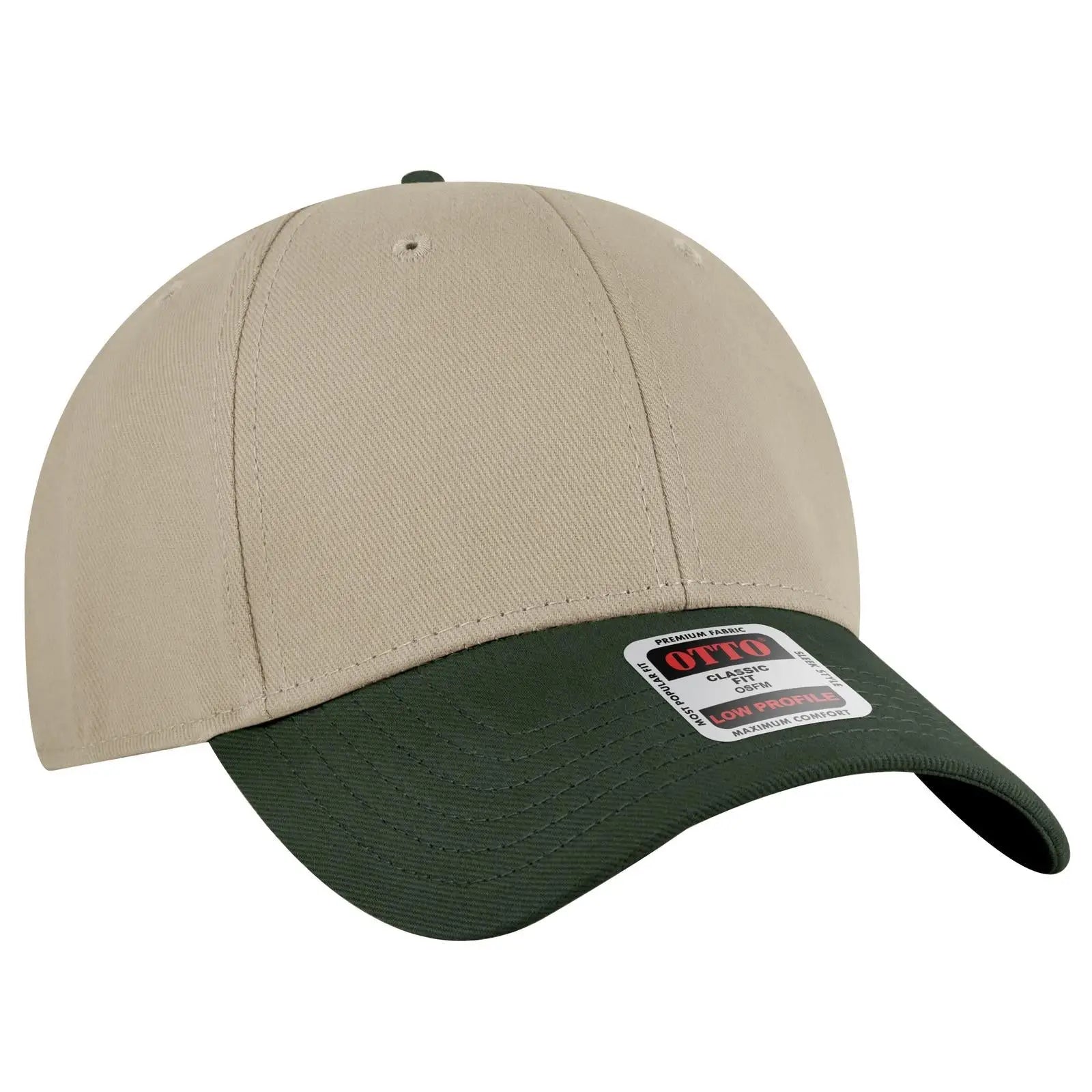 OTTO 19-251 6 Panel Low Profile Baseball Cap - Dk.Grn/Kha - Dk.Grn/Kha / 6 1/2’’ - 7 5/8’’