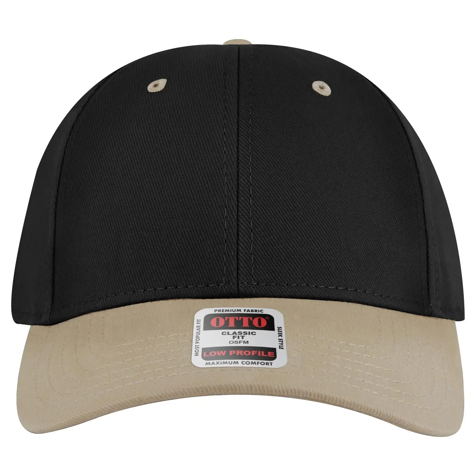 OTTO 19-251 6 Panel Low Profile Baseball Cap - Kha/Blk - Kha/Blk / 6 1/2’’ - 7 5/8’’