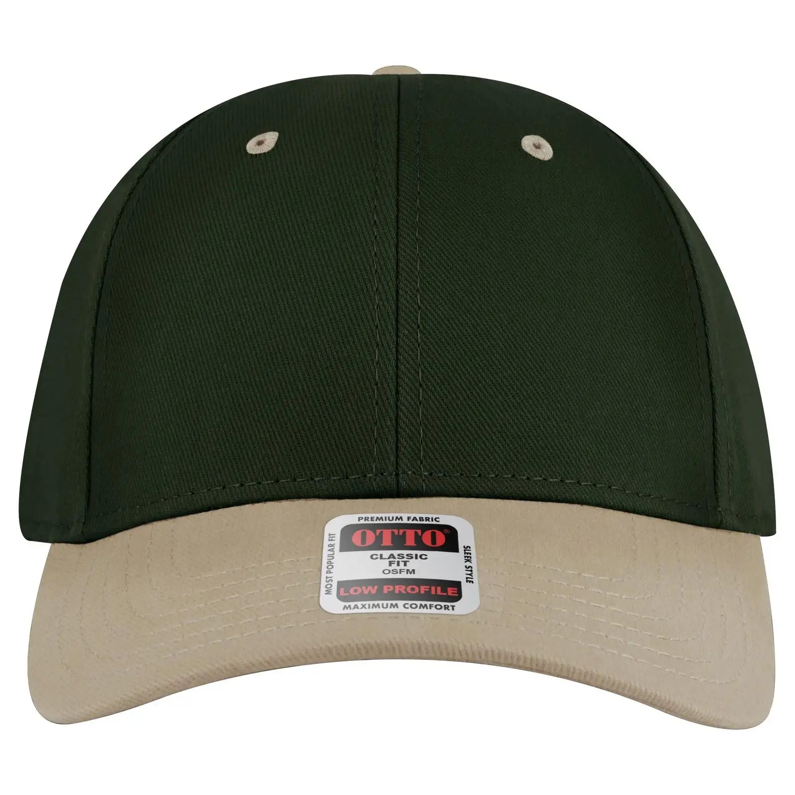 OTTO 19-251 6 Panel Low Profile Baseball Cap - Kha/Dk.Grn - Kha/Dk.Grn / 6 1/2’’ - 7 5/8’’