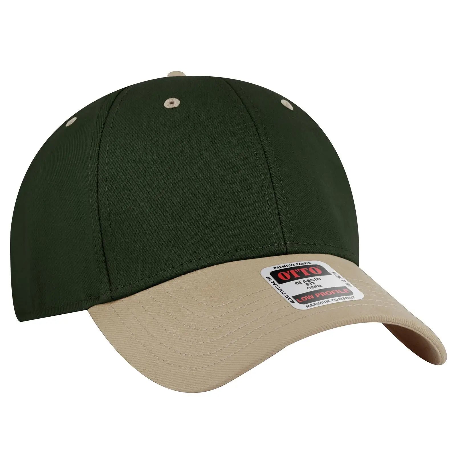 OTTO 19-251 6 Panel Low Profile Baseball Cap - Kha/Dk.Grn - Kha/Dk.Grn / 6 1/2’’ - 7 5/8’’