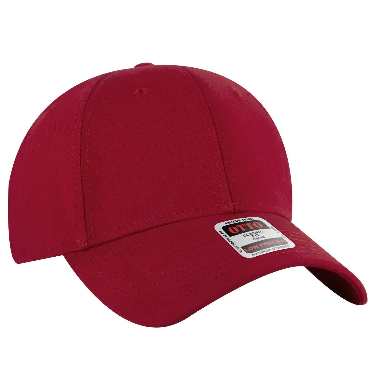OTTO 19-251 6 Panel Low Profile Baseball Cap - Red - Red / 6 1/2’’ - 7 5/8’’