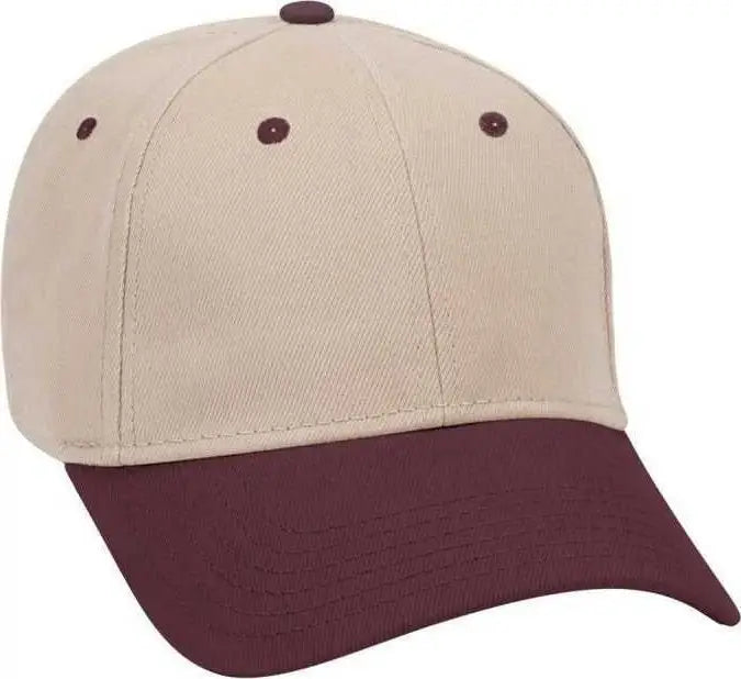 OTTO 19-251 Brushed Bull Denim Seamed Front Panel Low Profile Pro Style Cap - Maroon Khaki - Maroon Khaki / One Size