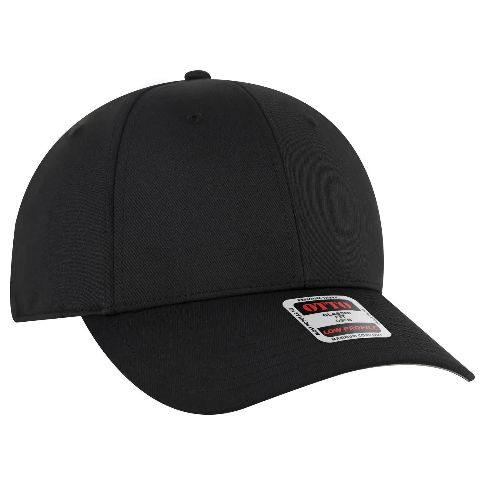 OTTO 19-3 6 Panel Low Profile Baseball Cap - Black - Black / 7 3/8’’ - 7 5/8’’