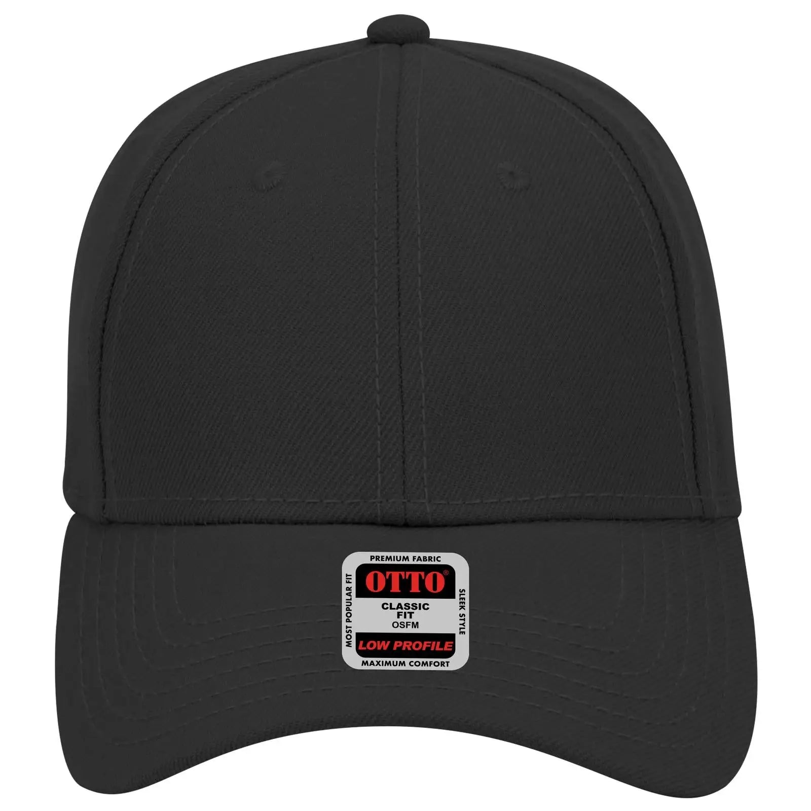 OTTO 19-304 6 Panel Low Profile Baseball Cap - Black - Black / 6 1/2’’ - 7 5/8’’