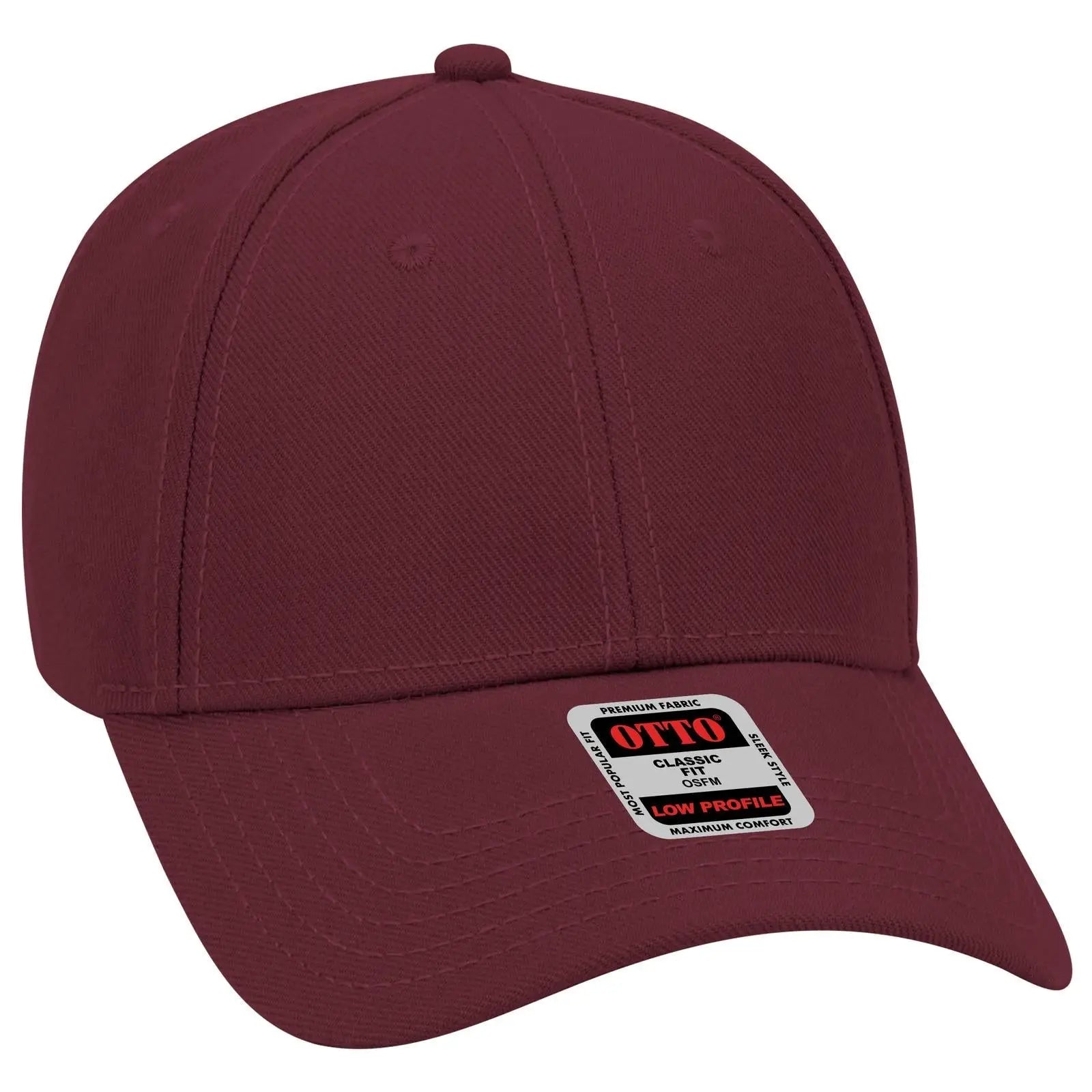 OTTO 19-304 6 Panel Low Profile Baseball Cap - Maroon - Maroon / 6 1/2’’ - 7 5/8’’