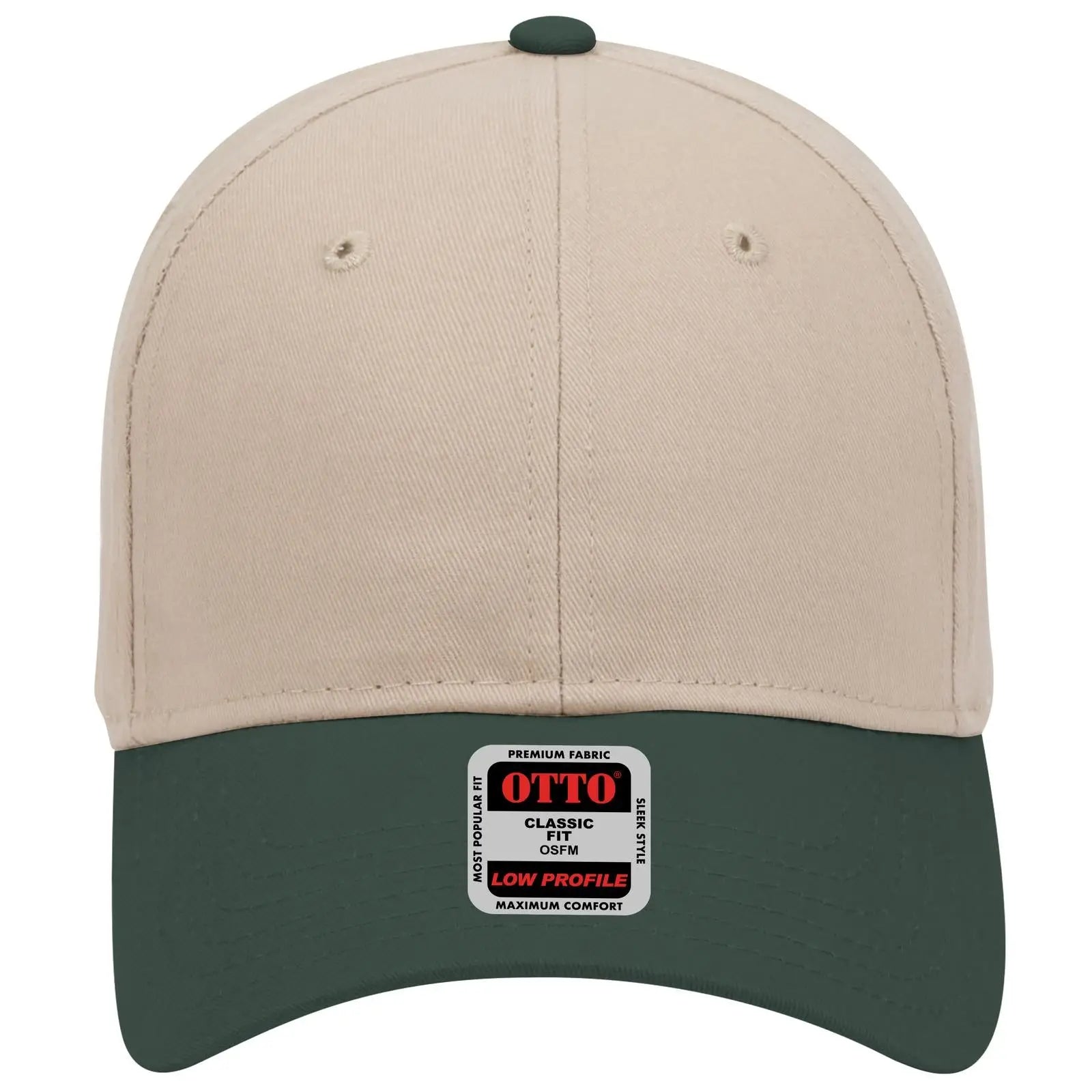OTTO 19-503 6 Panel Low Profile Baseball Cap - Dk.Grn/Kha - Dk.Grn/Kha / 6 1/2’’ - 7 5/8’’