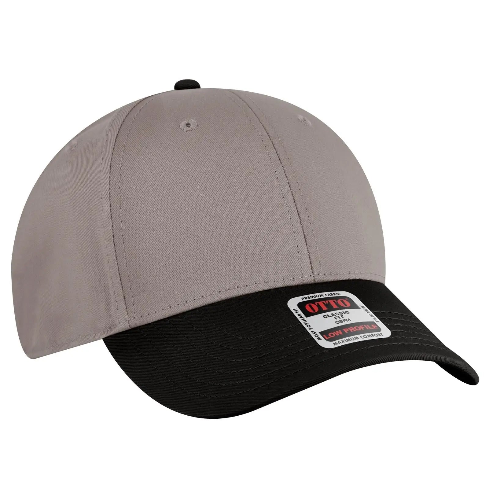 OTTO 19-536 6 Panel Low Profile Baseball Cap - Blk/Gry/Gry - Blk/Gry/Gry / 6 1/2’’ - 7 5/8’’