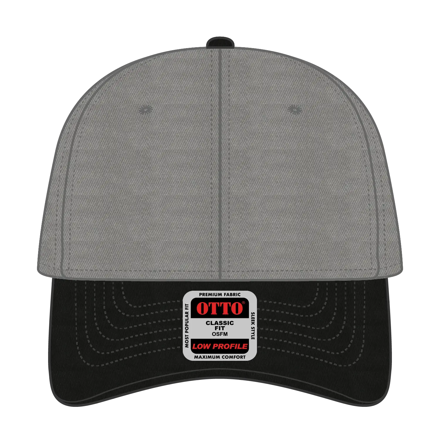 OTTO 19-536 6 Panel Low Profile Baseball Cap - Blk/Gry/Gry - Blk/Gry/Gry / 6 1/2’’ - 7 5/8’’