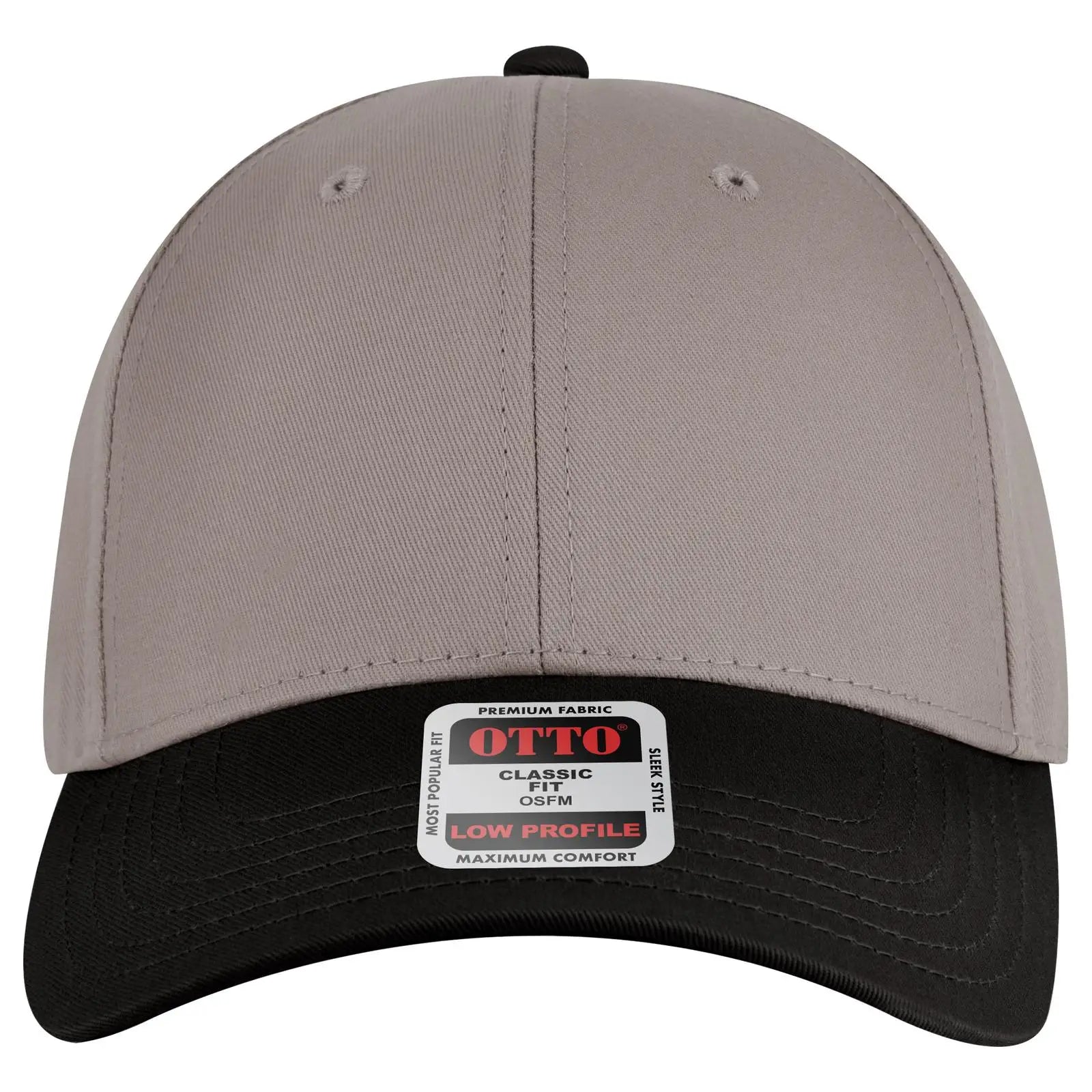 OTTO 19-536 6 Panel Low Profile Baseball Cap - Blk/Gry/Gry - Blk/Gry/Gry / 6 1/2’’ - 7 5/8’’