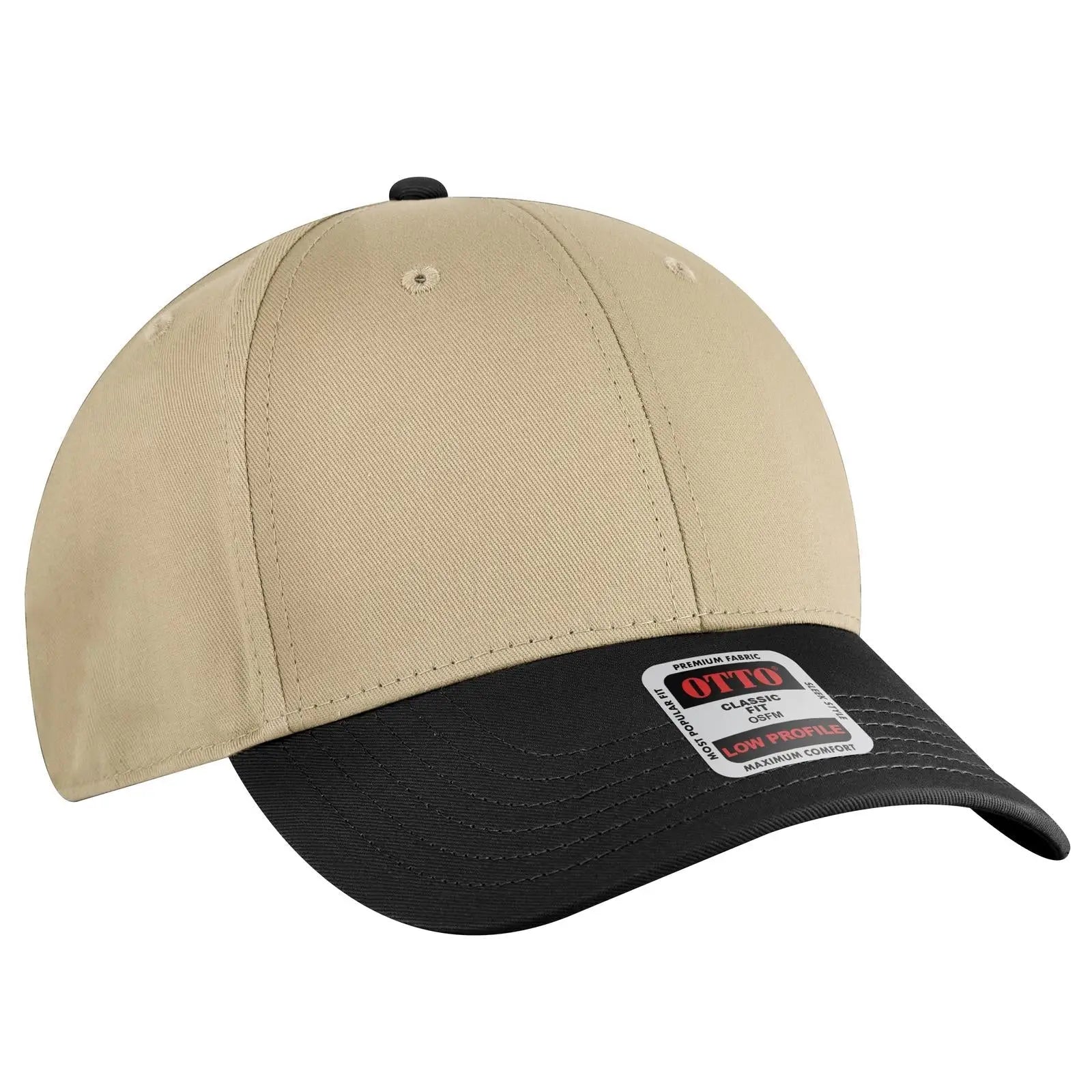 OTTO 19-536 6 Panel Low Profile Baseball Cap - Blk/Kha/Kha - Blk/Kha/Kha / 6 1/2’’ - 7 5/8’’